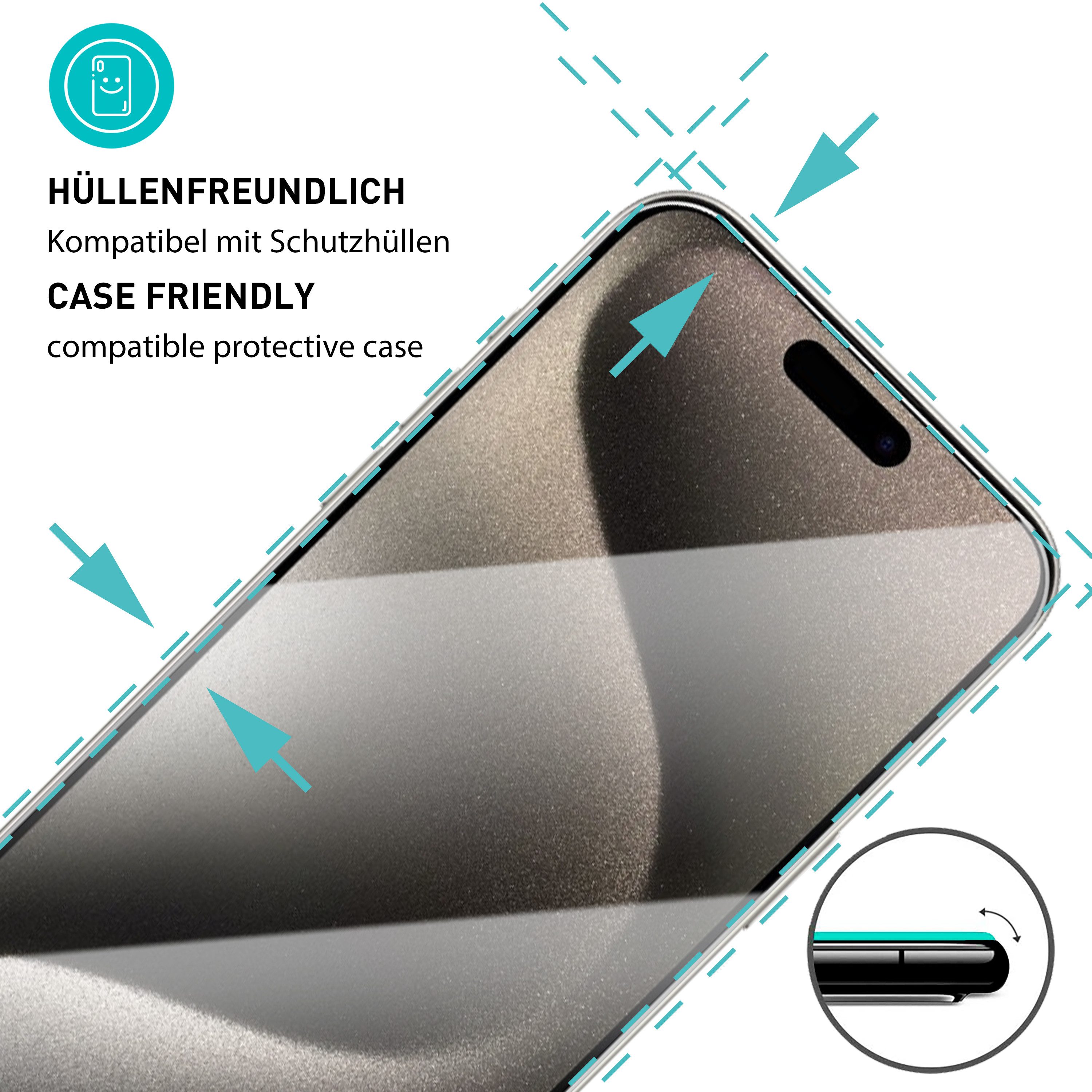 smartect Displayschutzglas Schutzglas Panzerfolie Klar für iPhone 15 Pro Max, Set, 3 Stück, (Display + Kamera) Schutzfolie inkl. Anbringhilfe