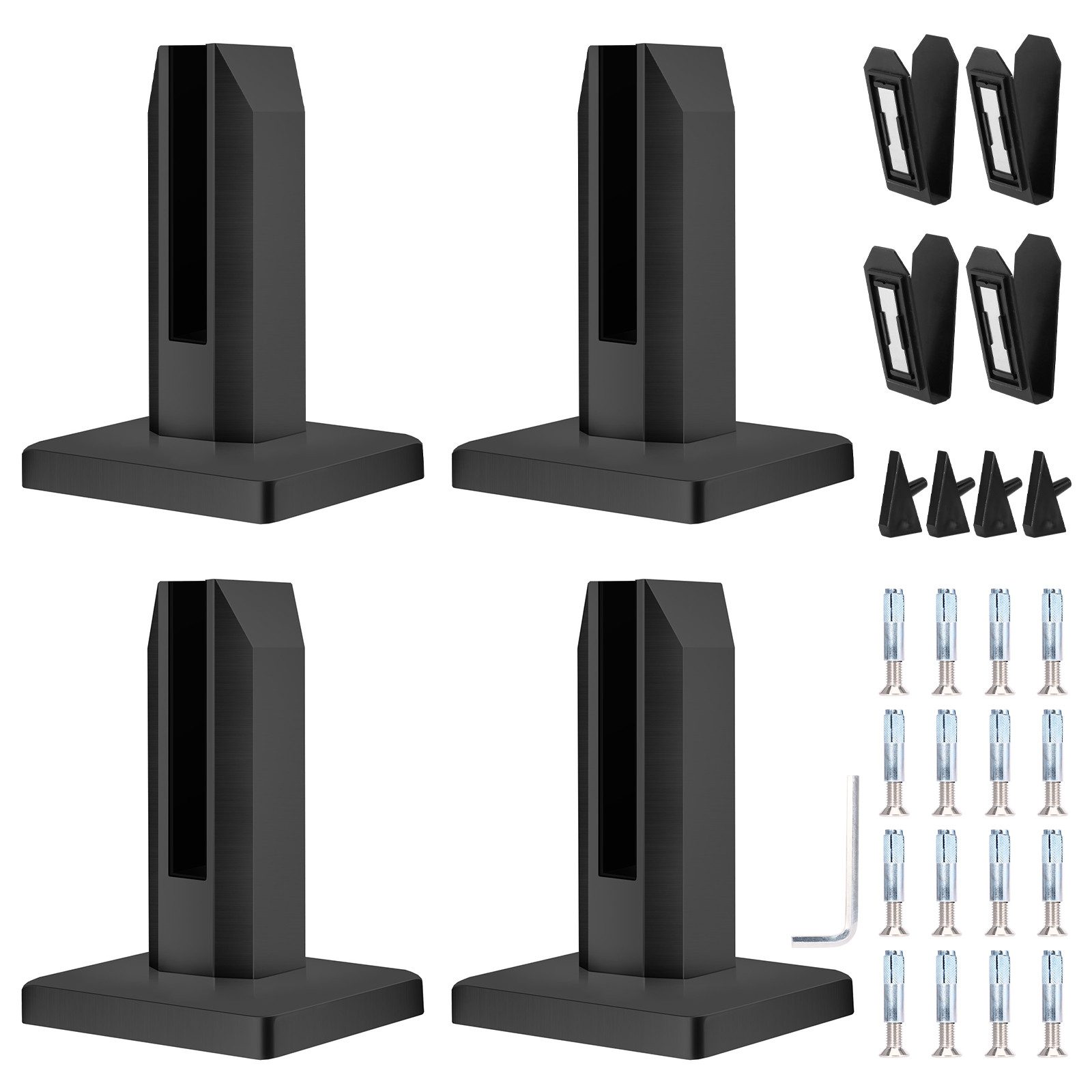 BlingBin Abstandshalter Stehende Glasklemme Boden Quadratische Säulenklemme für Treppen Pool (1er Set, 4-St., 4 Stück Boden Glasklemme mit 16 Schrauben) Glashalter für Schwimmbad Balkon Treppen Geländer Pool Zaunzange