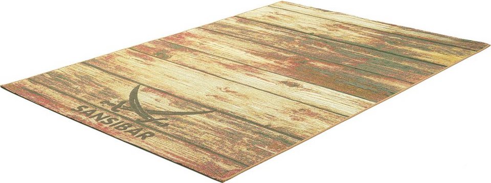 Teppich Rantum Beach SA-029, Sansibar, rechteckig, Höhe: 5 mm, Flachgewebe, modernes  Design, Motiv Holzdielen, In- & Outdoor geeignet