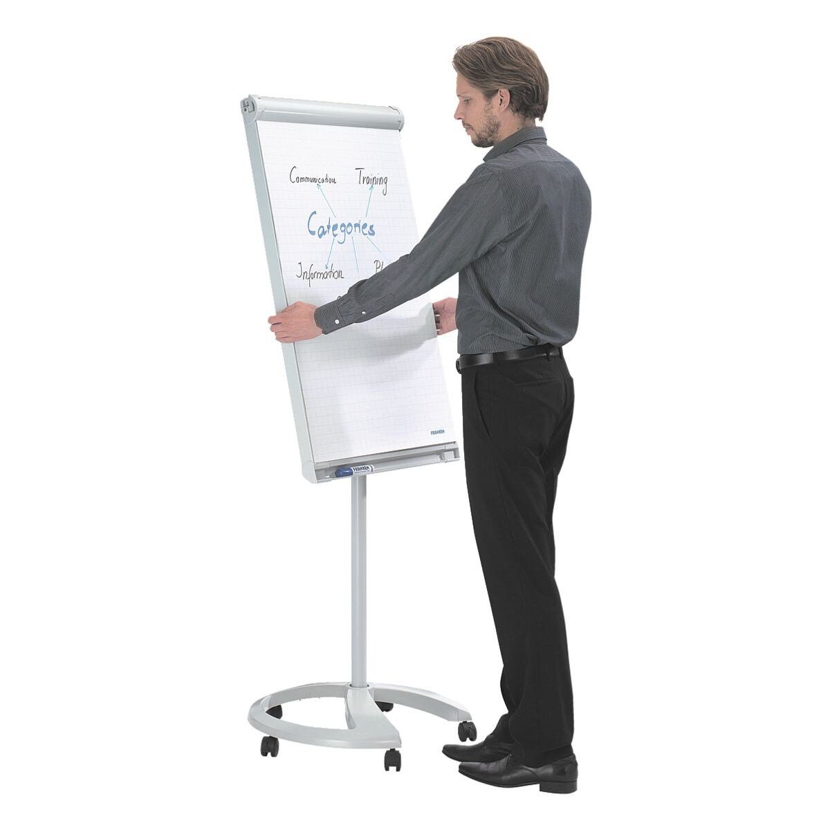 FRANKEN Magnettafel PRO Deluxe Mobile FC81, Flipchart mit 5-Rollen-Standfuß, höhenverstellbar