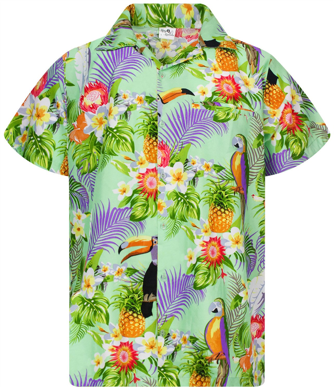 King Kameha Hawaiihemd Parrot Cockatoo Funky Hawaii-Hemd Kurzarm Front-Tasche Stylish Unisex