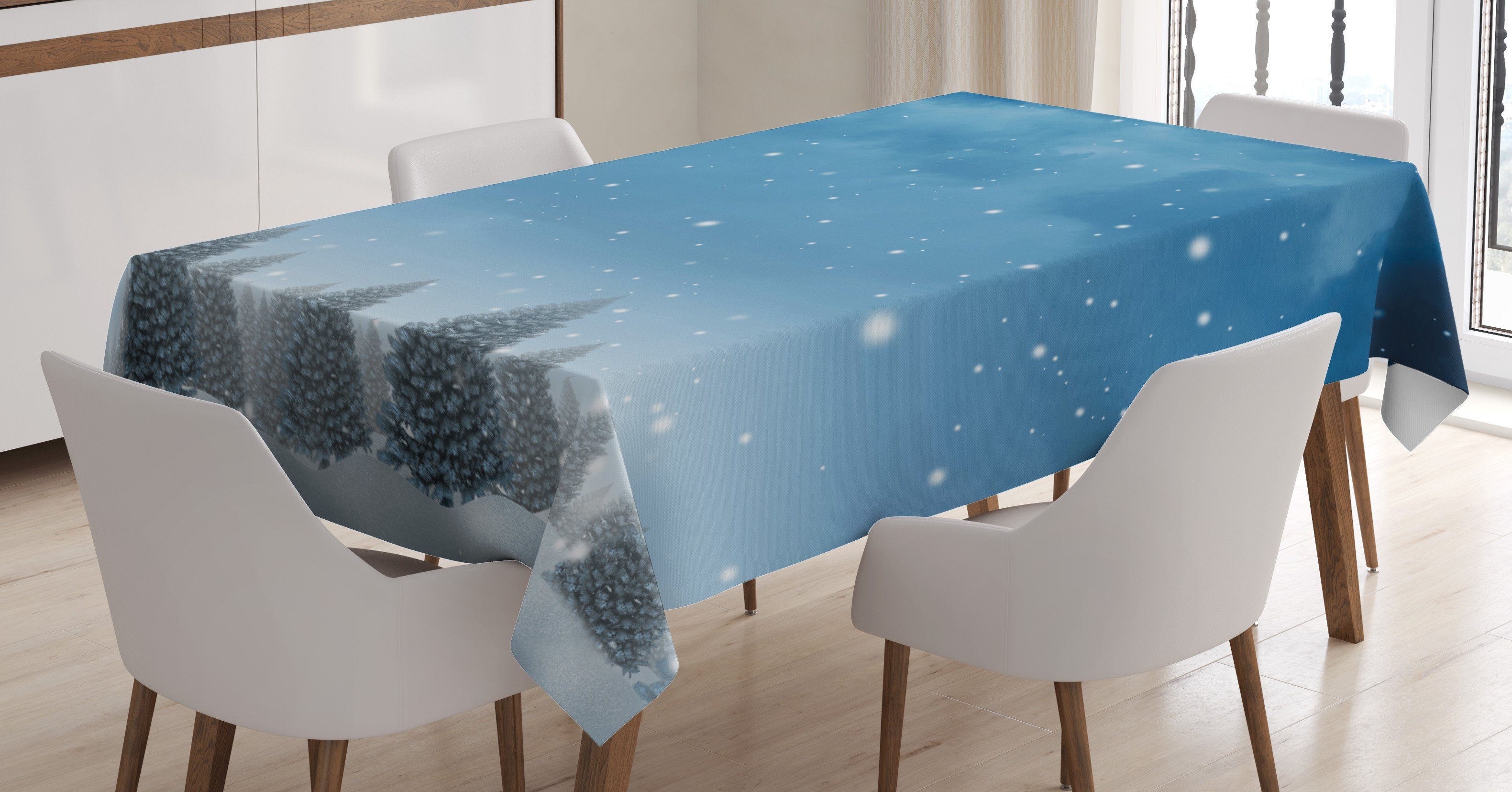 Abakuhaus Tischdecke Farbfest Waschbar Für den Außen Bereich geeignet Klare Farben, Winter Weihnachten Blau Bäume des Waldes | Tischdecken