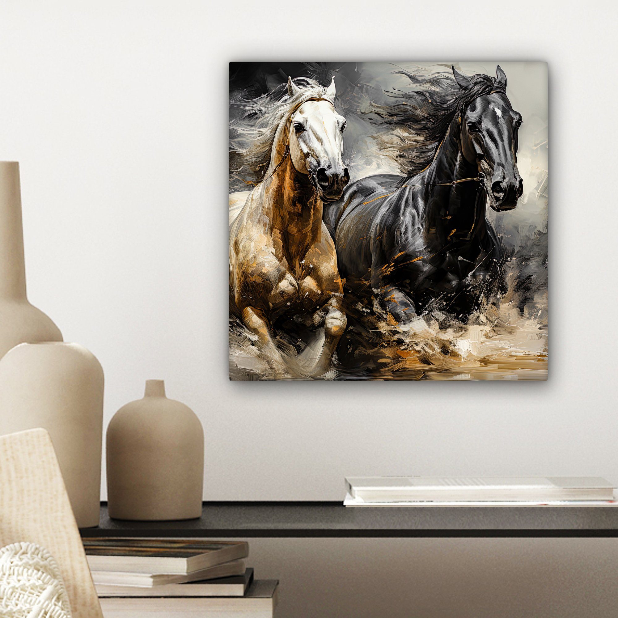 Pferde - - Schlafzimmer, Leinwand OneMillionCanvasses® Weiß St), Wohnzimmer Schwarz Leinwandbild Tiere, - für Bilder (1 cm 20x20