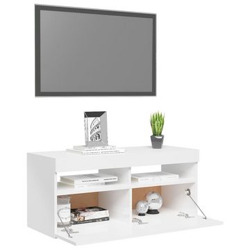 vidaXL TV-Schrank TV-Schrank mit LED-Leuchten Hochglanz-Weiß 90x35x40 cm Lowboard