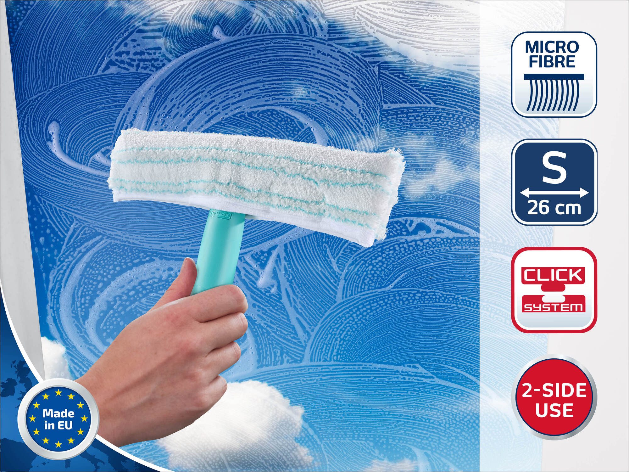 Leifheit Fensterreiniger Einwascher Window Washer M, (2-St) Rundum-Bezug, kompatibel mit Click-System, Wischbreite 26 cm