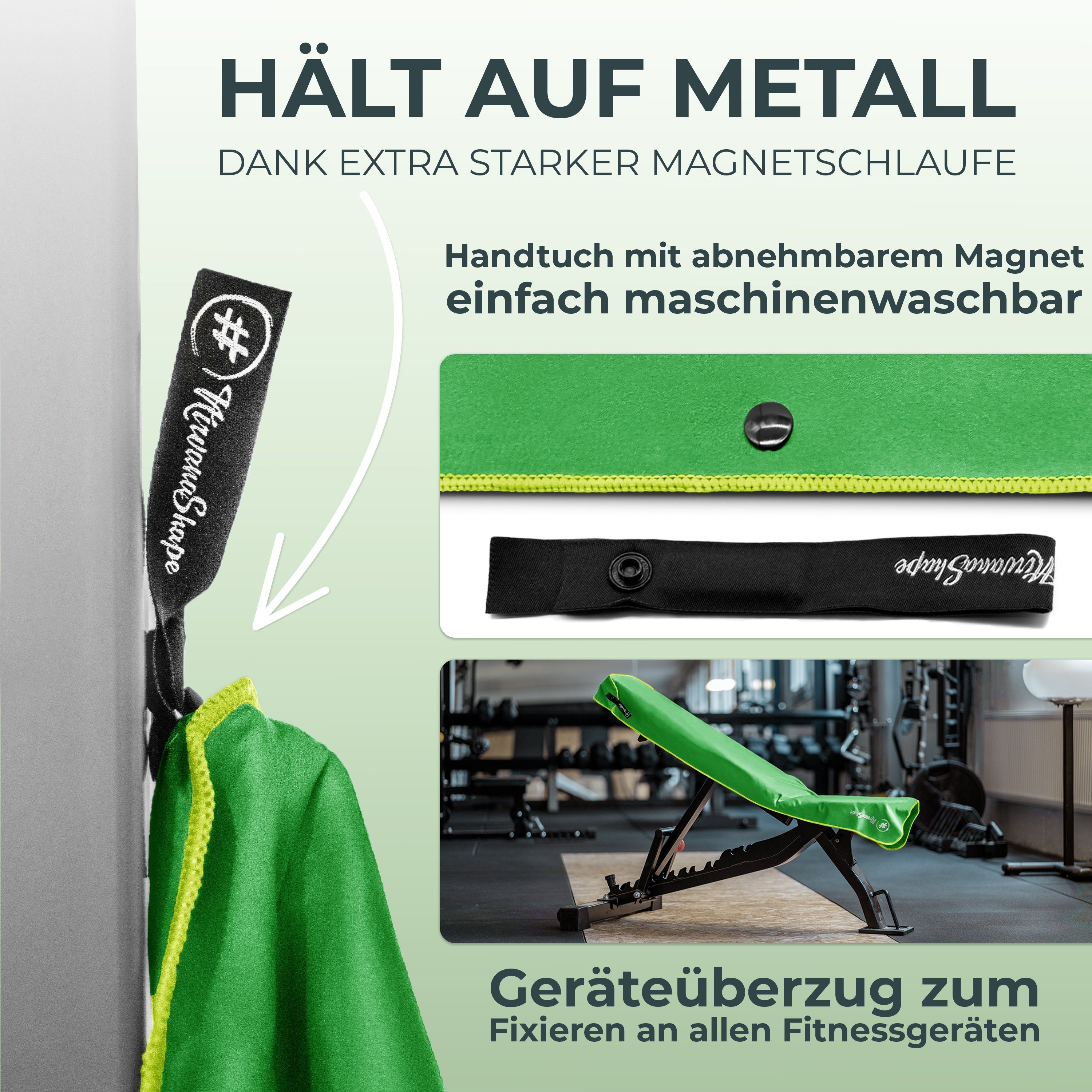 NirvanaShape Sporthandtuch Fitness-Handtuch mit Magnet-Clip, Mikrofaser Sporthandtuch, Microfaser, 2x Reißverschlusstaschen & Funktionaler Geräteüberzug, Ultra- – Bild 5 von 5