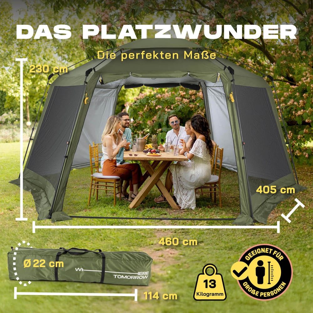 Lumaland Pavillon Pop Up Pavillon Aufbau in unter 2 min sechseckig 155x215x167cm, Camping Reisen Party Schutz vor Regen Wind Wetter transportabel