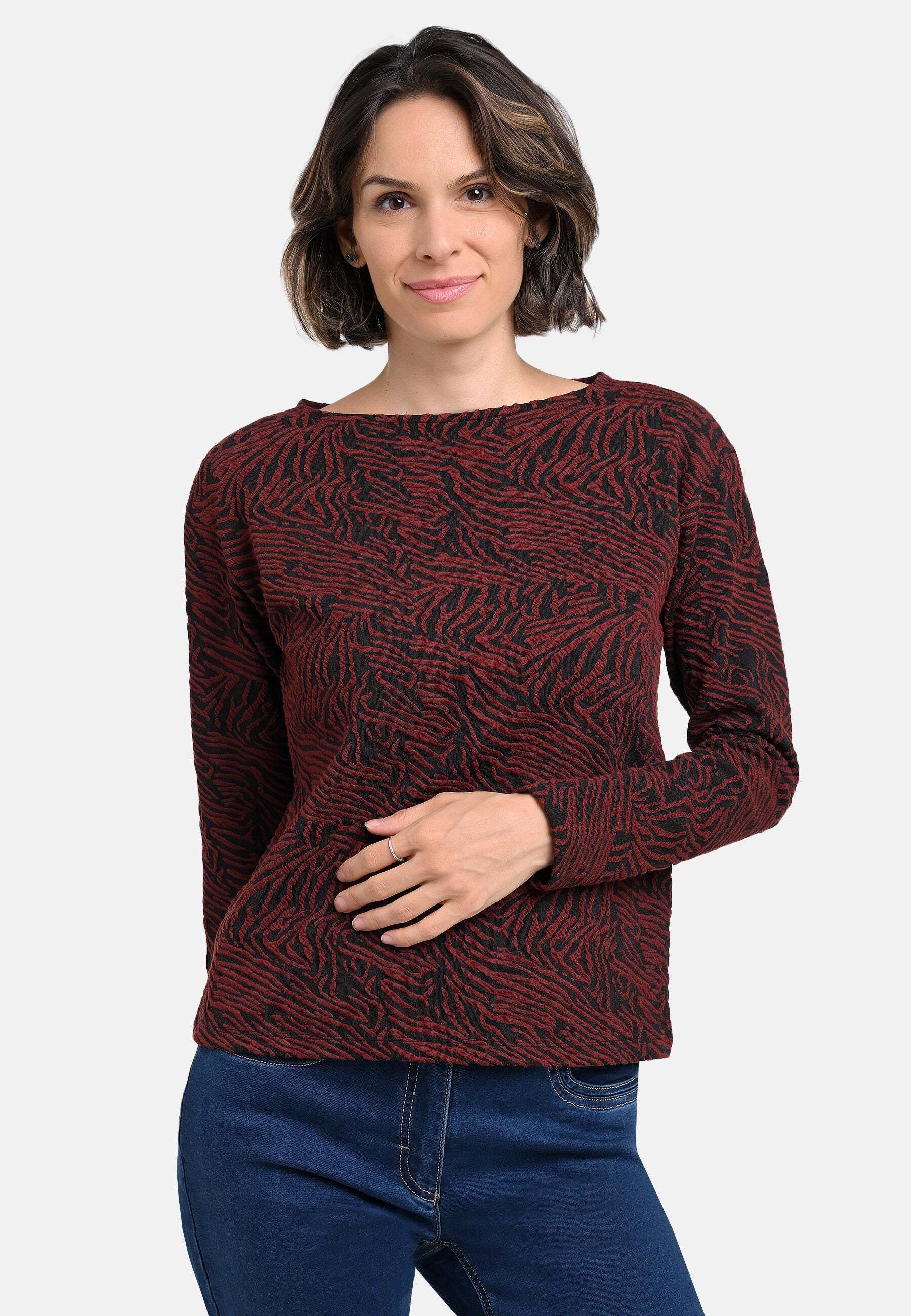BICALLA T-Shirt Shirt mit Cloqué-Muster in Bordeaux/Schwarz (1-tlg) günstig online kaufen