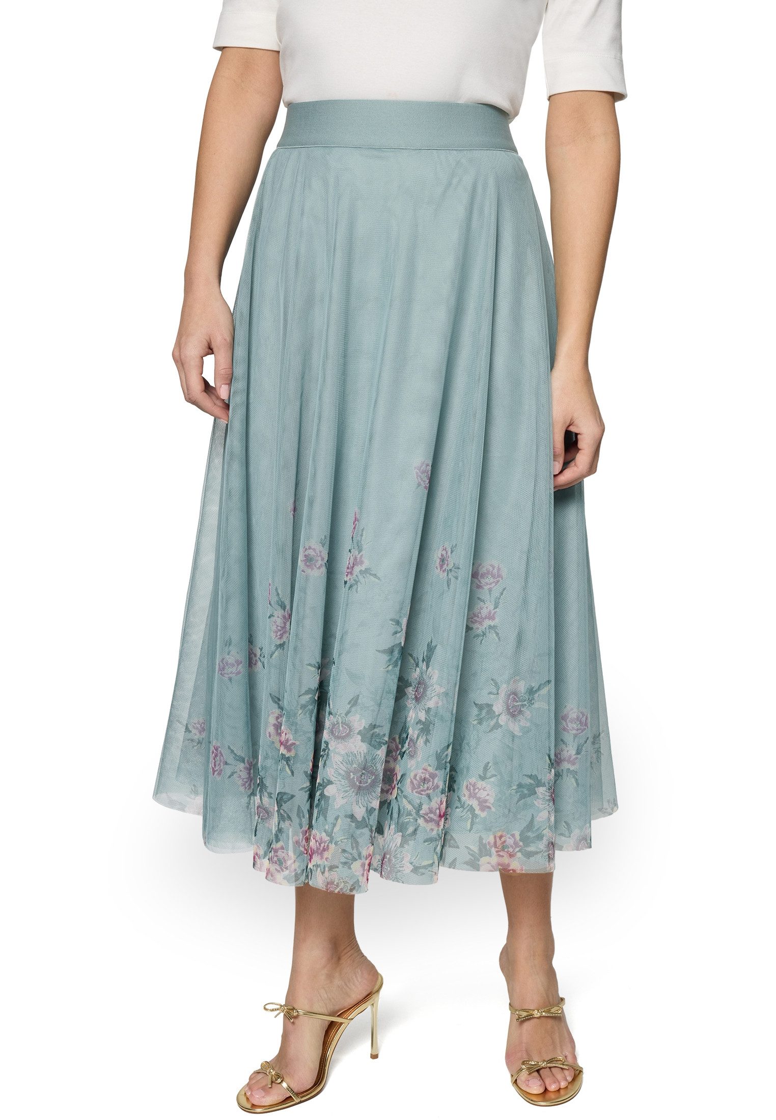 Zero Midirock Damen mit Blumen Falten