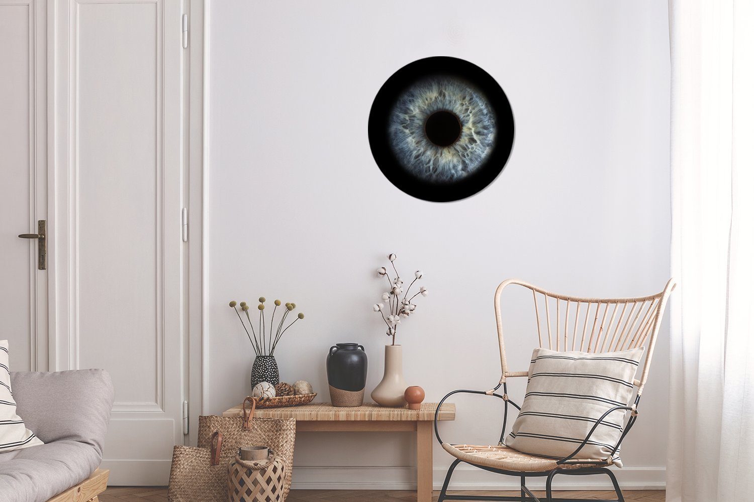 MuchoWow Wandsticker Auge Kinderzimmer, schwarzem Tapetenaufkleber, für (1 St), Hintergrund Tapetenkreis Wohnzimmer Rund, auf
