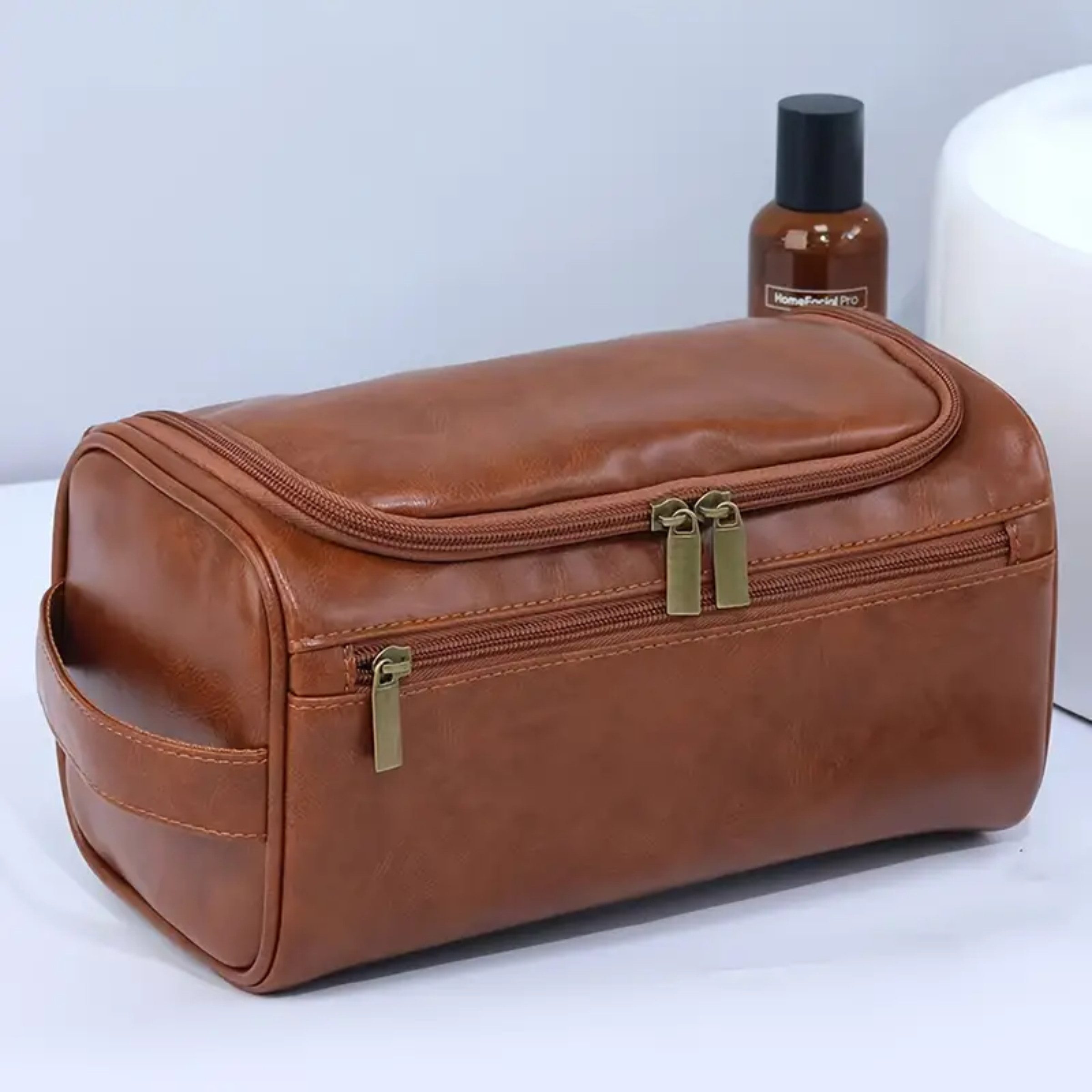 Renna Leather Kulturbeutel Kulturbeutel Leder Kosmetiktasche mit 2 Fächern für Reise