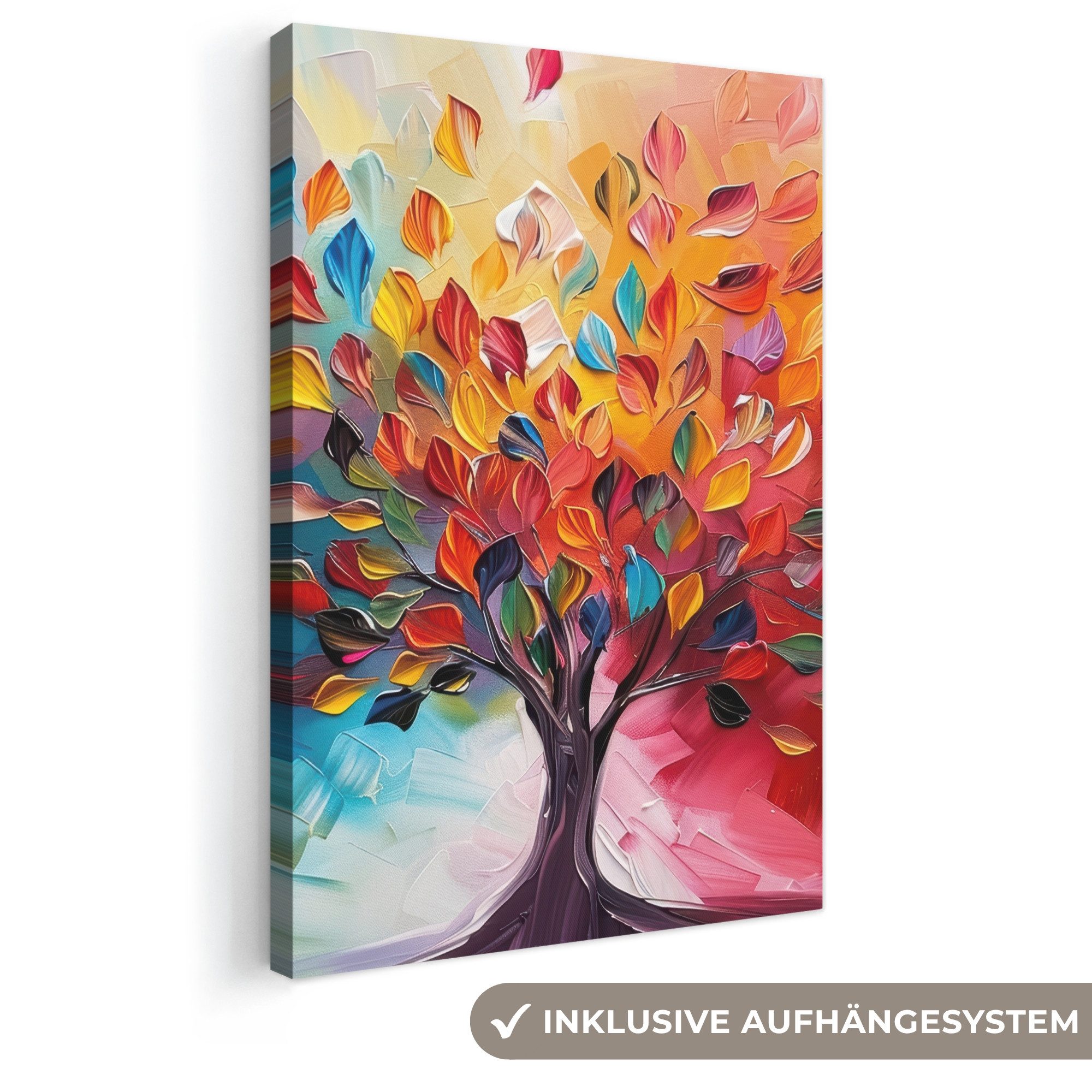 OneMillionCanvasses® Leinwandbild Baum - Lebensbaum - Bunt - Abstrakt, Fotodruck (1 St), Leinwand Canvas Wandbild, Wanddekoration 20x30 cm