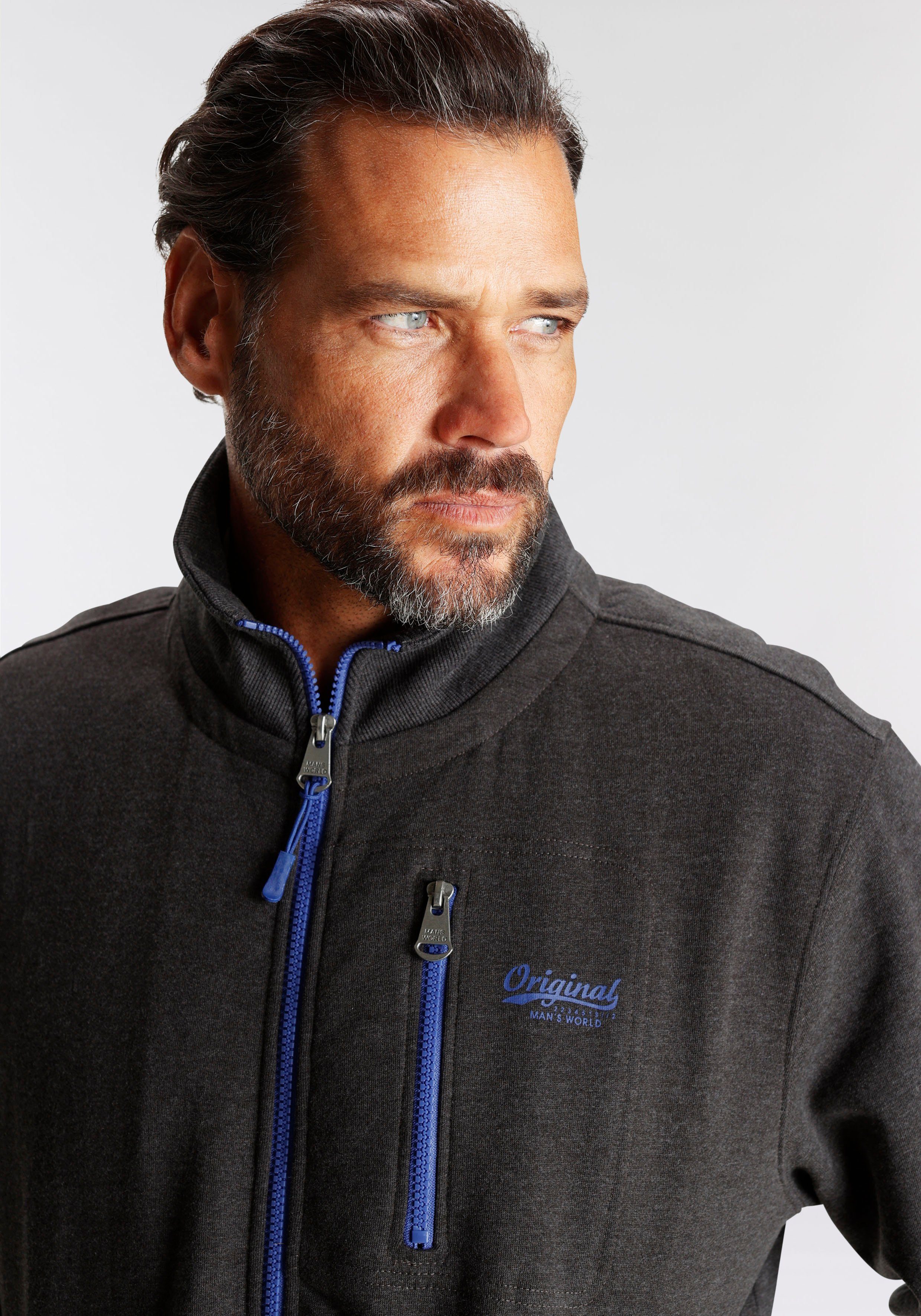 Man's World Sweatjacke mit kontrastfarbigem Reißverschluss
