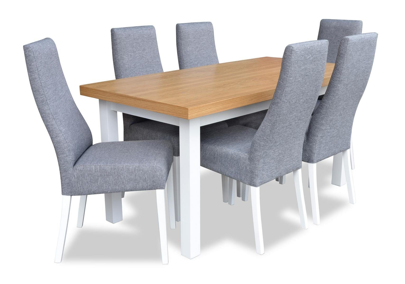 JVmoebel Essgruppe, Esszimmer Komplett Garnitur Tisch Anrichte 4x Stuhl Set 7tlg. Esstisch Holz neu