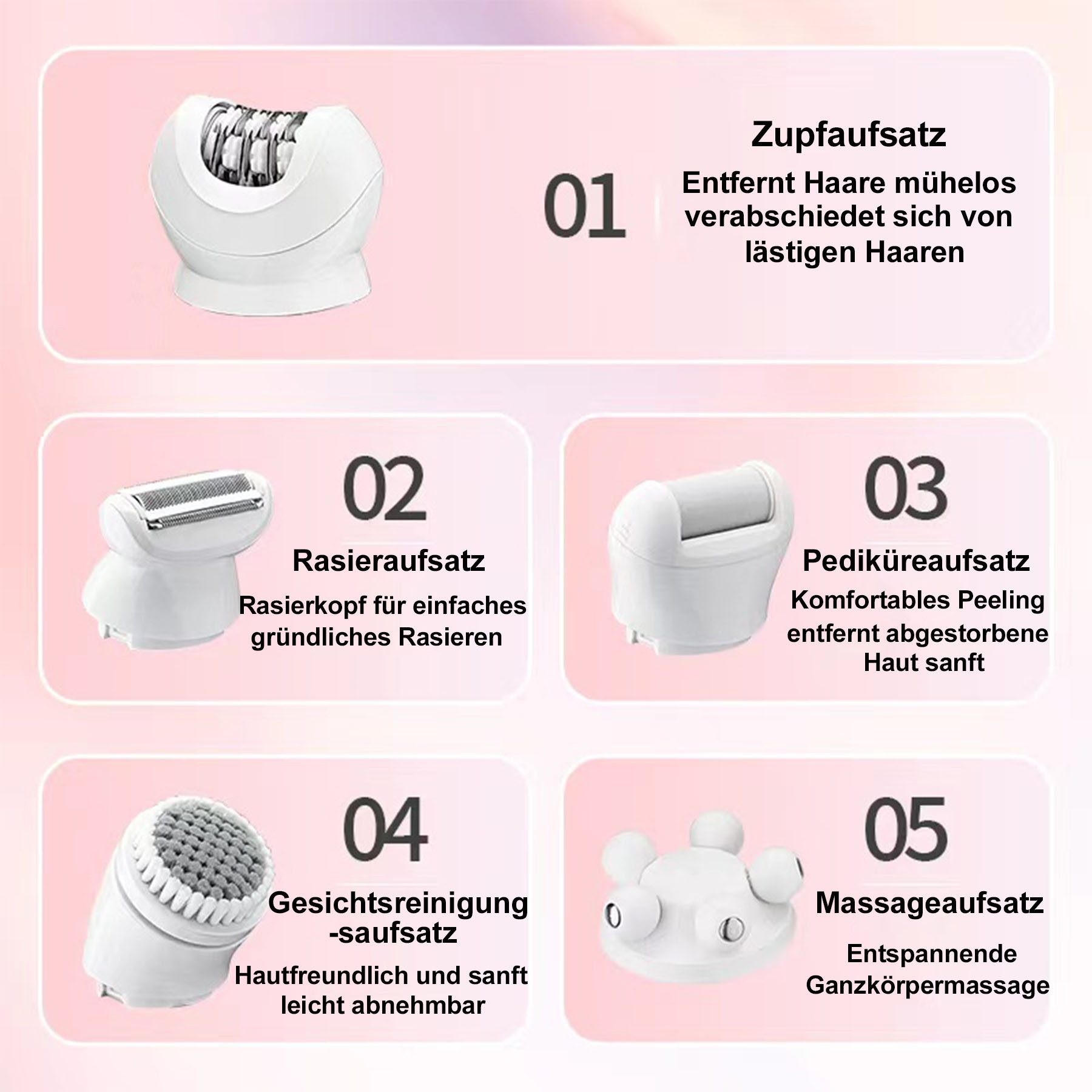 Senmudi Epilierer Damen für Haarentfernung, 5-in-1 Elektrischer Rasierer Frauen mit usb, Aufsätze: 9 St., Epilierer mit schwenkbarem Kopf,Wet & Dry mit 5 Extras,schmerzfrei, USB-Aufladung & kabellos für Beine,Körper,Gesicht, Beine und Arme,Rosa