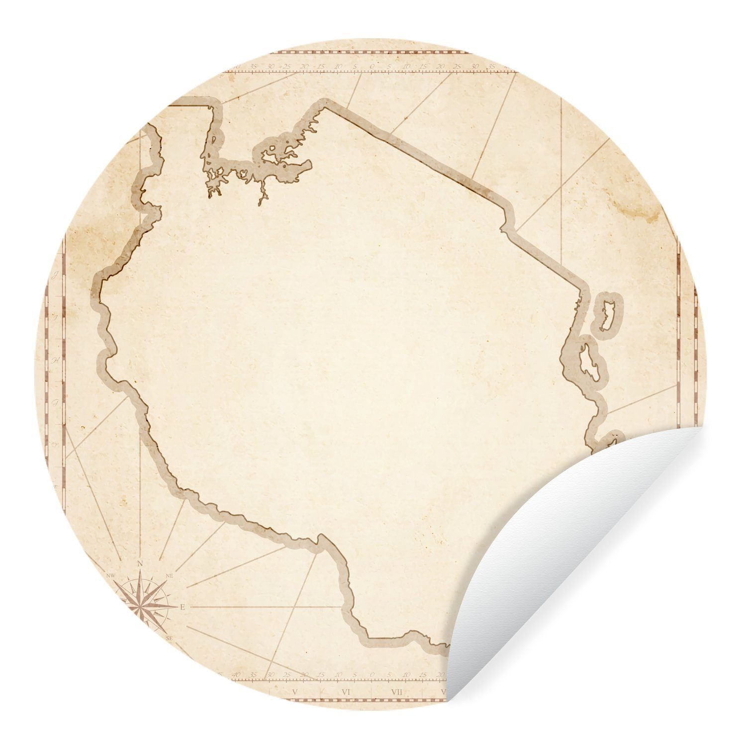 MuchoWow Wandsticker Illustration einer antiken Landkarte mit Tansania darauf (1 St), Tapetenkreis für Kinderzimmer, Tapetenaufkleber, Rund, Wohnzimmer