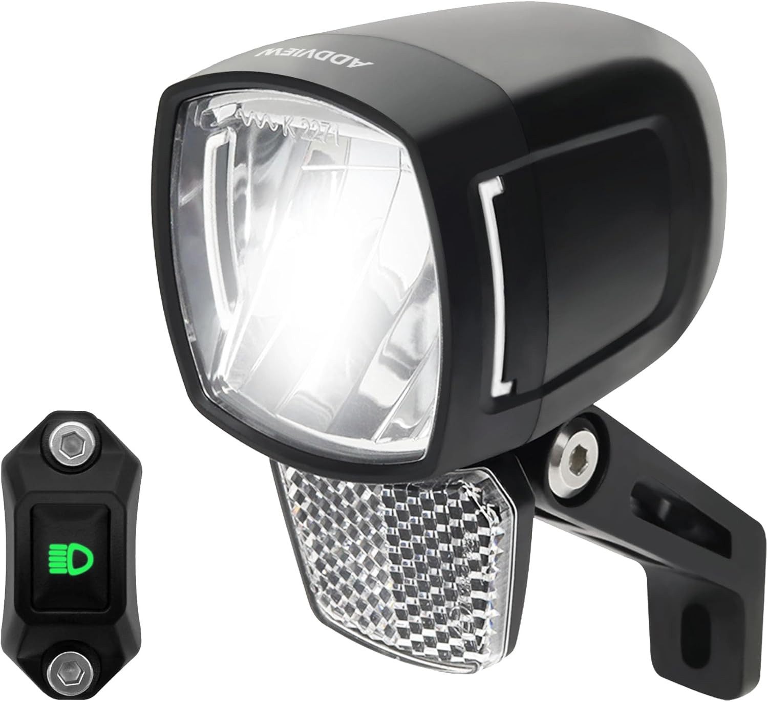 ADDVIEW Fahrradbeleuchtung E-Bike Fahrrad Scheinwerfer 150-170 Lux Frontlicht, Fernlicht E Bike Frontlampe mit Schalter - 8-48V DC