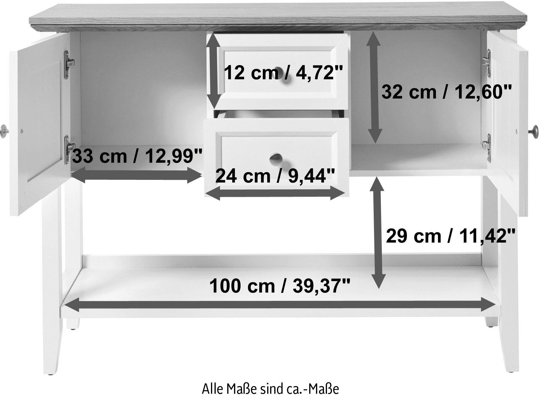1 Konsolentisch, CONSOLE Ablage, Jahnke 2 cm 2 112x34x81,8 Türen, 110, und Konsolentisch Schubladen CLASSIC