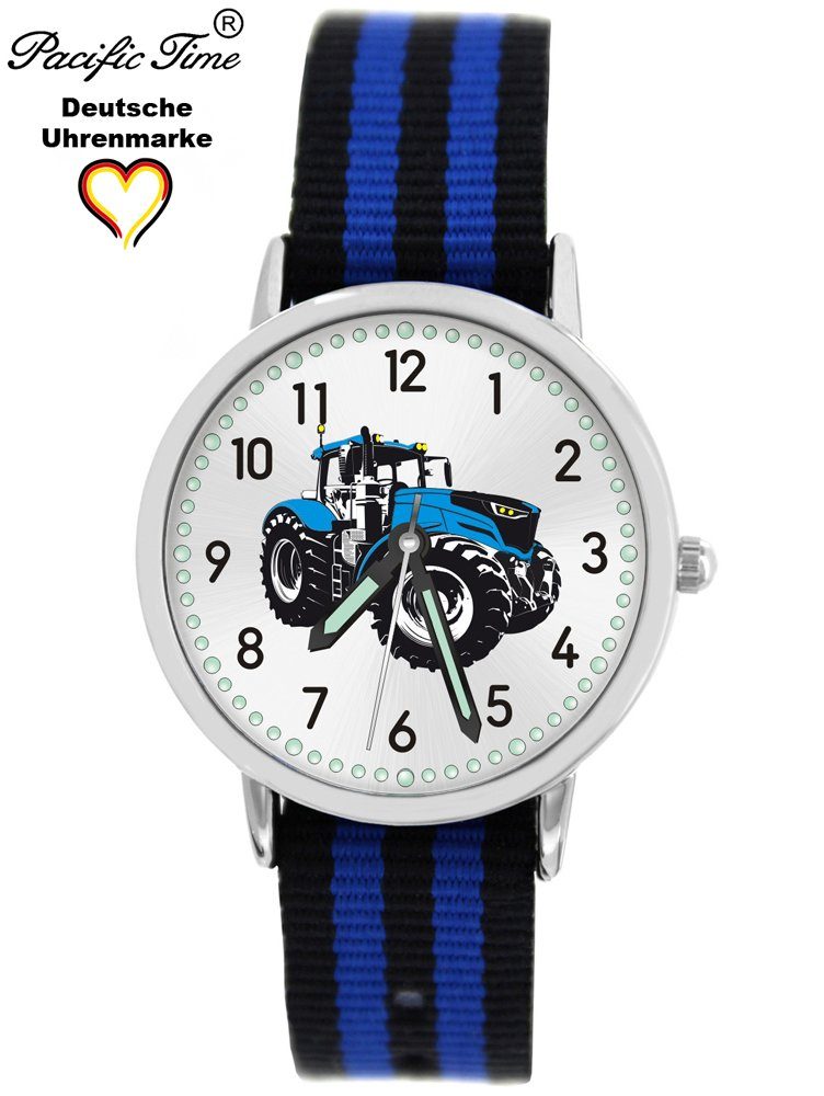 schwarz Pacific Design Kinder Quarzuhr blau Mix Wechselarmband, Traktor Armbanduhr und gestreift Gratis - blau Match Versand Time
