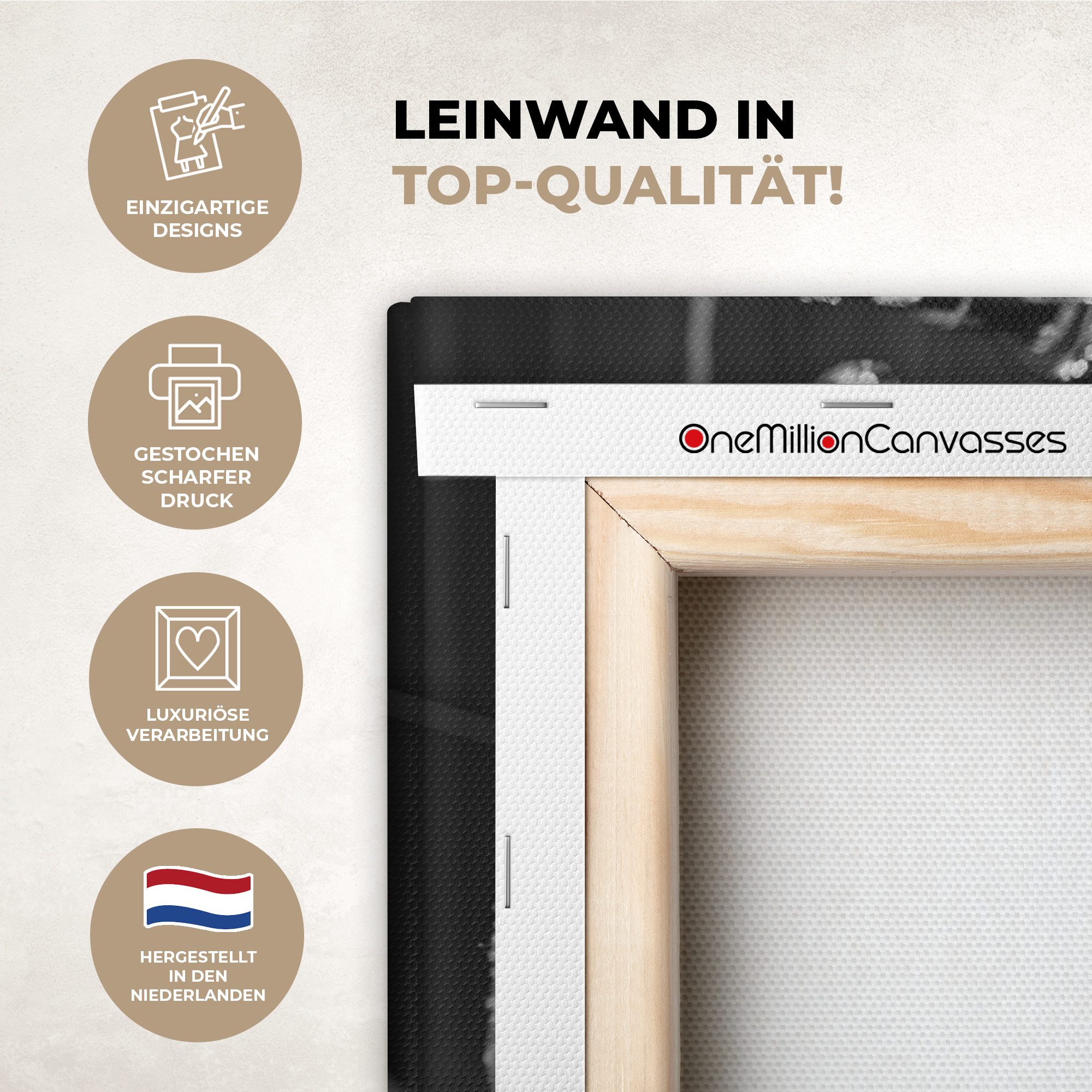 OneMillionCanvasses® Leinwandbild Toilette - Toilettenpapier - Schwarz und weiß - Glitzer, Fotodruck (1 St), Wandbild, Deko Schlafzimmer Wohnzimmer Flur 20x20 cm