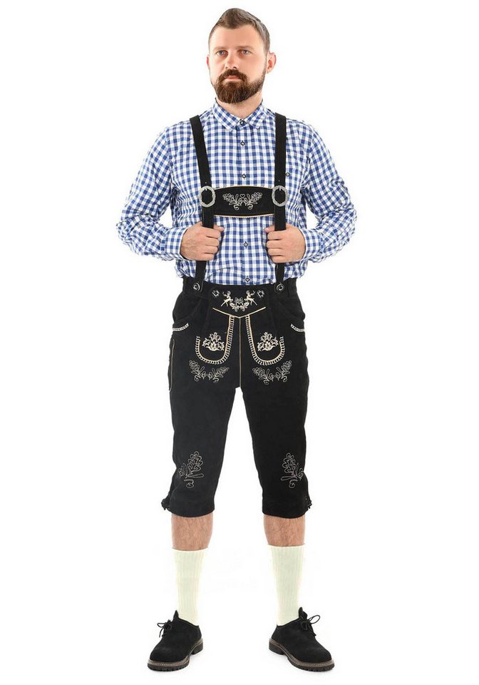 Alessandro Salvarini Trachtenlederhose ASGustl Lederhose in Trachtenstil mit Stickerei und Trägern aus Echtleder