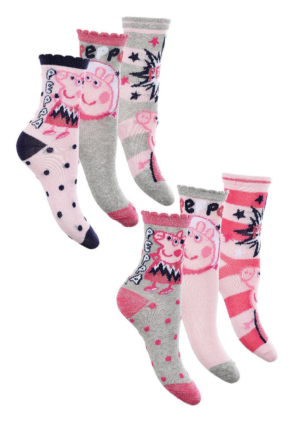 Peppa Pig Socken Peppa Wutz Kinder Mädchen Socken Paket Strümpfe (6-Paar) | Lange Socken