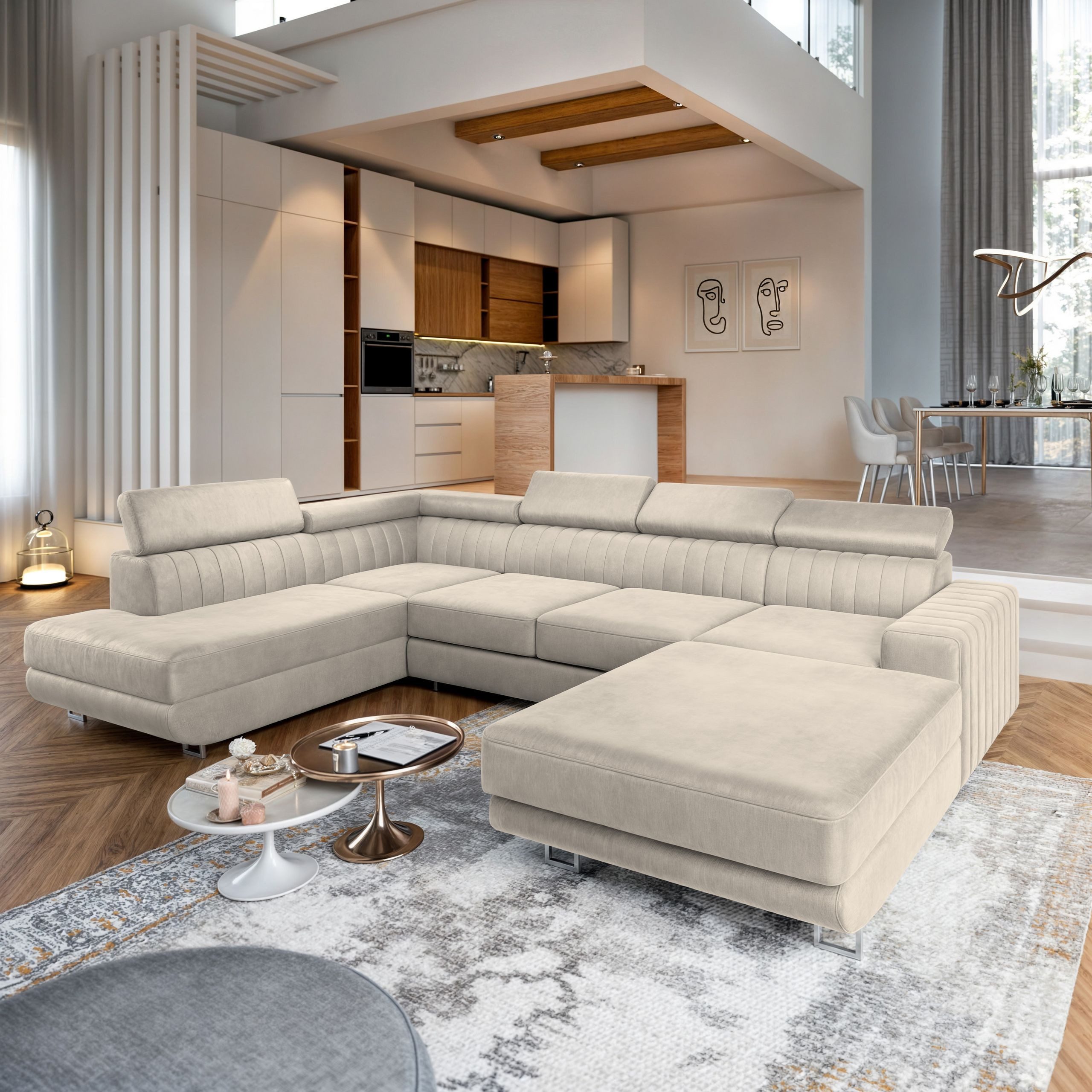 Masseno Ecksofa SIENA mit Schlaffunktion U-Form, Sofa mit Bettkasten günstig online kaufen