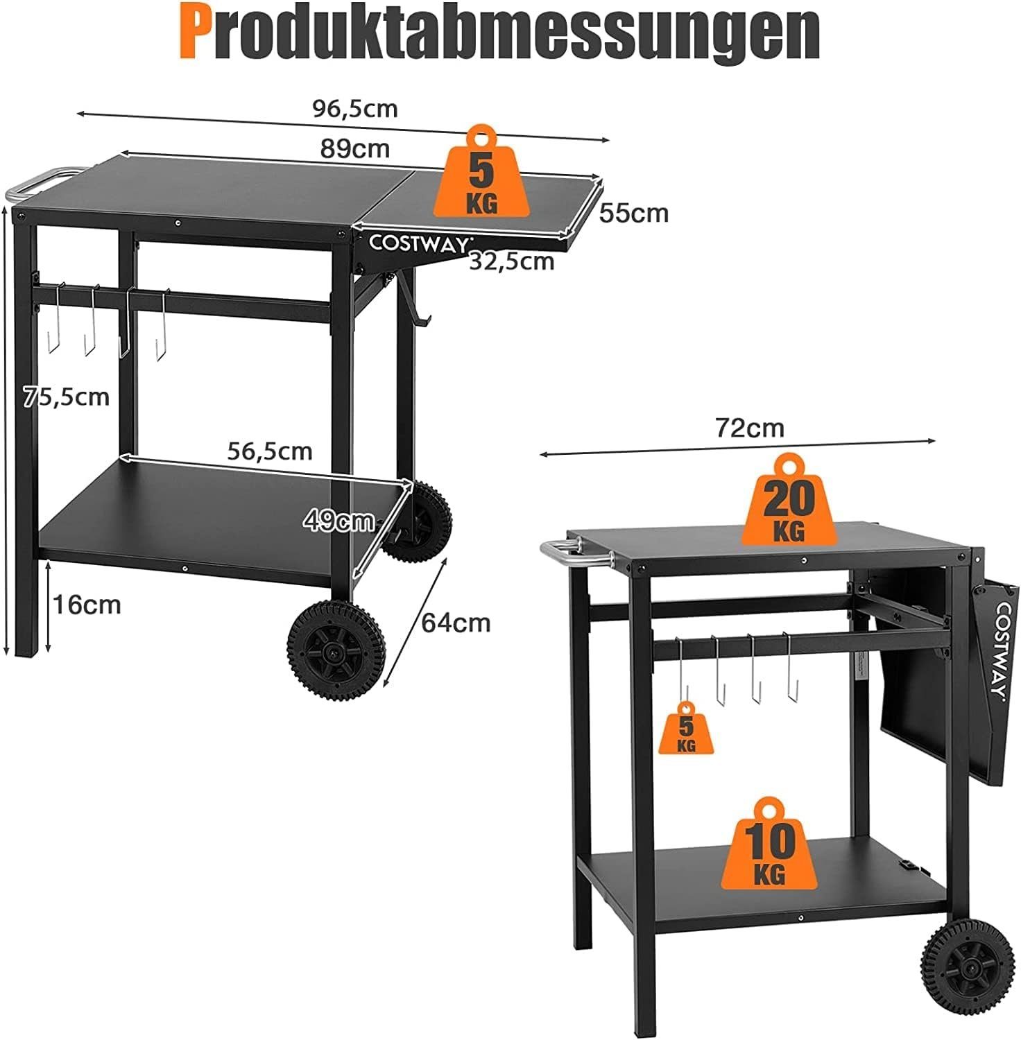 KOMFOTTEU Küchenwagen Servierwagen, mit 2 & Rollen, & Griffe Tischplatte Haken