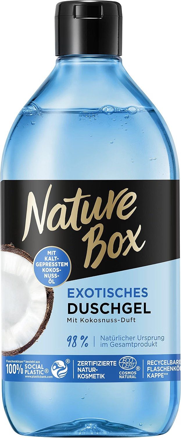 Nature Box Duschgel 1x Nature Box Duschgel (385 ml), exotisch mit Kokosnuss-Duft, 1-tlg., vegane & ph-hautneutrale Formel mit kaltgepresstem Kokosöl