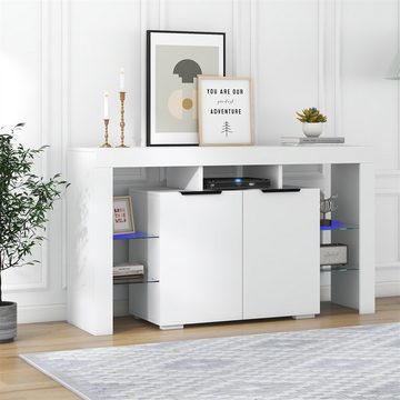 XDeer Sideboard Hochglanz LED Sideboard Küchenschrank Schrank Servertisch, Buffetschrank mit 4 Glasböden und 2 Tür Vitrine für Wohnzimmer