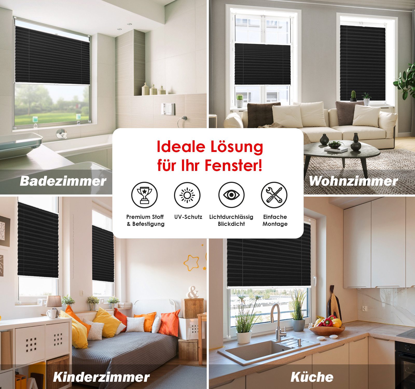 DomDeco Plissee Premium Plissee ohne Bohren, Sichtschutz, lichtdurchlässig, blickdicht, Klemmfix, Klemmfix, UV-beständig, modernes Design, stufenlos