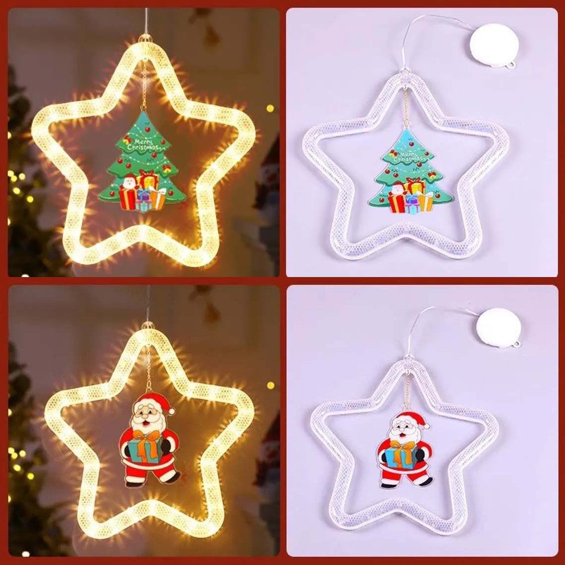 QUBEBU LED Stern Sterne Weihnachtsbeleuchtung Aufhängen Batteriebetriebene, Saugnäpfe, Glocke, LED fest integriert, Fensterbeleuchtung Weihnachten,für Fenster, Kinderzimmer, Weihnachten
