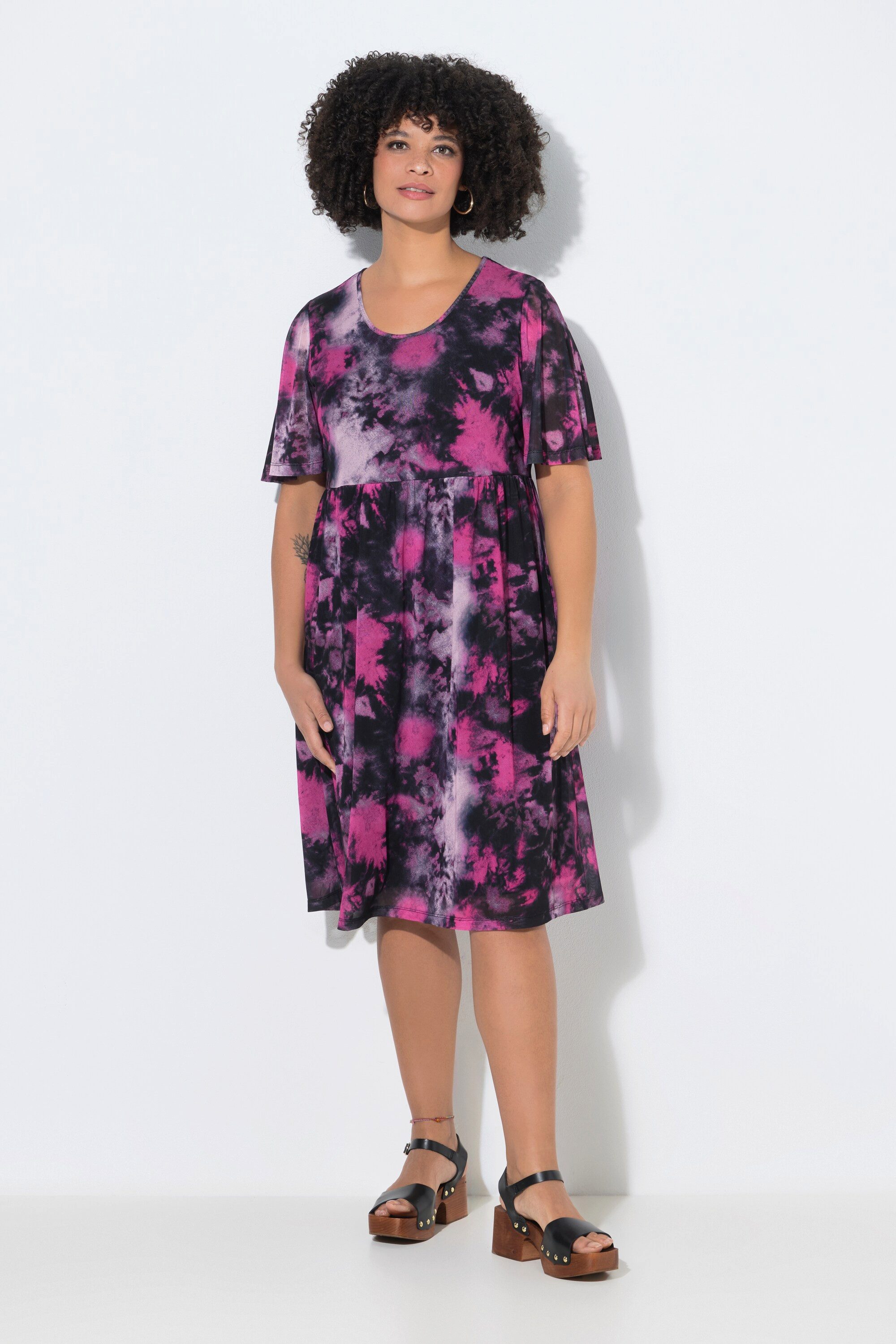 Jerseykleid Mesh-Kleid A-Linie Batik-Muster Unterkleid