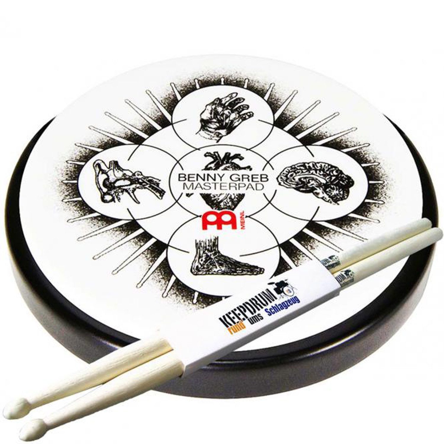 Meinl Percussion Chime Meinl Practice Pad Benny Greb 6 Zoll mit Drumsticks 1 Paar,Practice Pad, Vorteils-Set mit Drumsticks
