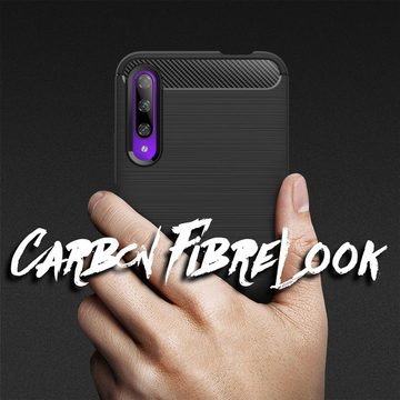 Nalia Smartphone-Hülle Honor 9X Pro, Carbon-Look Silikon Hülle / Matt-Schwarz / Anti-Fingerabdruck / Rutschfest Stoßfest Kratzfest / Karbon-Optik Schutzhülle / Slim Cover Soft Case Etui Handy-Tasche Backcover / Handy-Schale Backcase Handycover Handycase