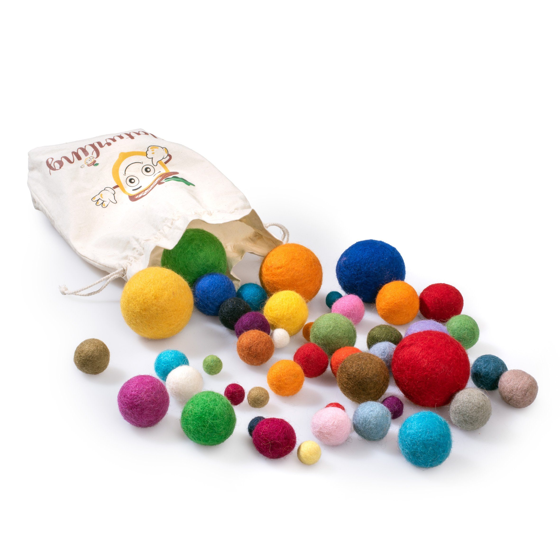 naturling Bastelperlen bunte Filzkugeln Pompons in verschiedenen Farben & Größen, 45 Kugeln verschiedener Größen