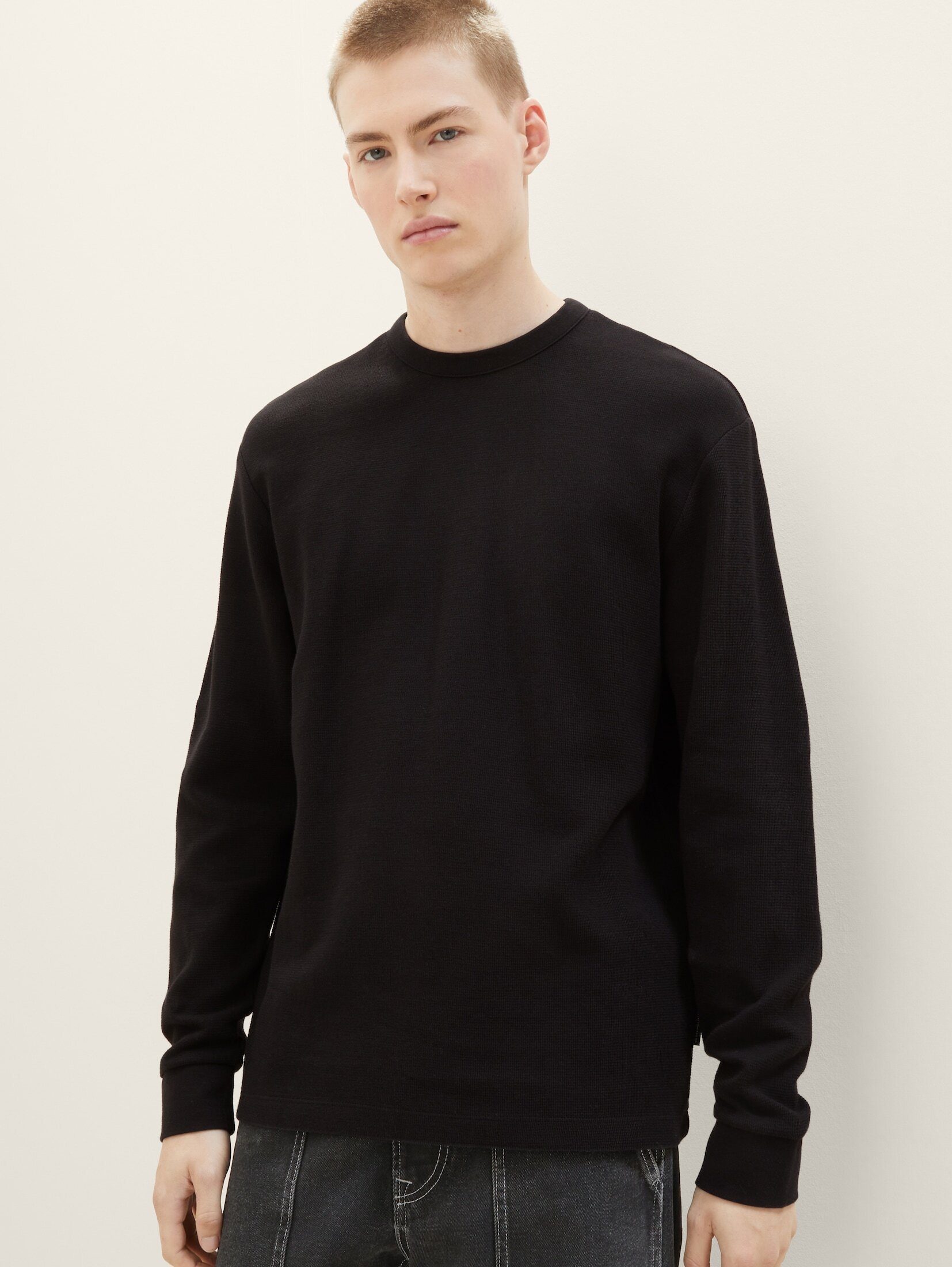 TOM TAILOR Denim T-Shirt Langarmshirt mit Struktur Black