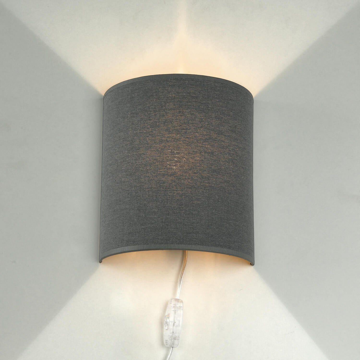 Leuchtmittel, Lampe Wandlampe Kabel E27 Grau Licht-Erlebnisse ALICE, Stoff Schalter Leuchte mit Wandleuchte ohne