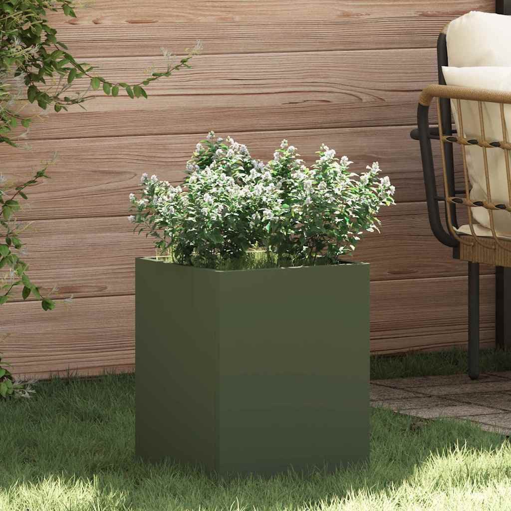 furnicato Blumentopf Garten-Pflanzgefäß 32 x 32 x 40 cm Olive Grün, Stabiler Blumenkübel aus Stahl für deinen Balkon oder die Terrasse
