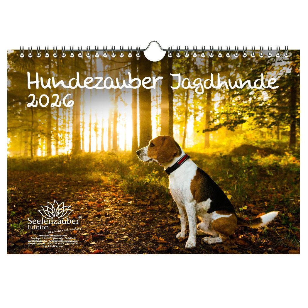 Seelenzauber Wandkalender Hundezauber Jagdhunde DIN A4 Kalender für 2026 Welpen und Hunde