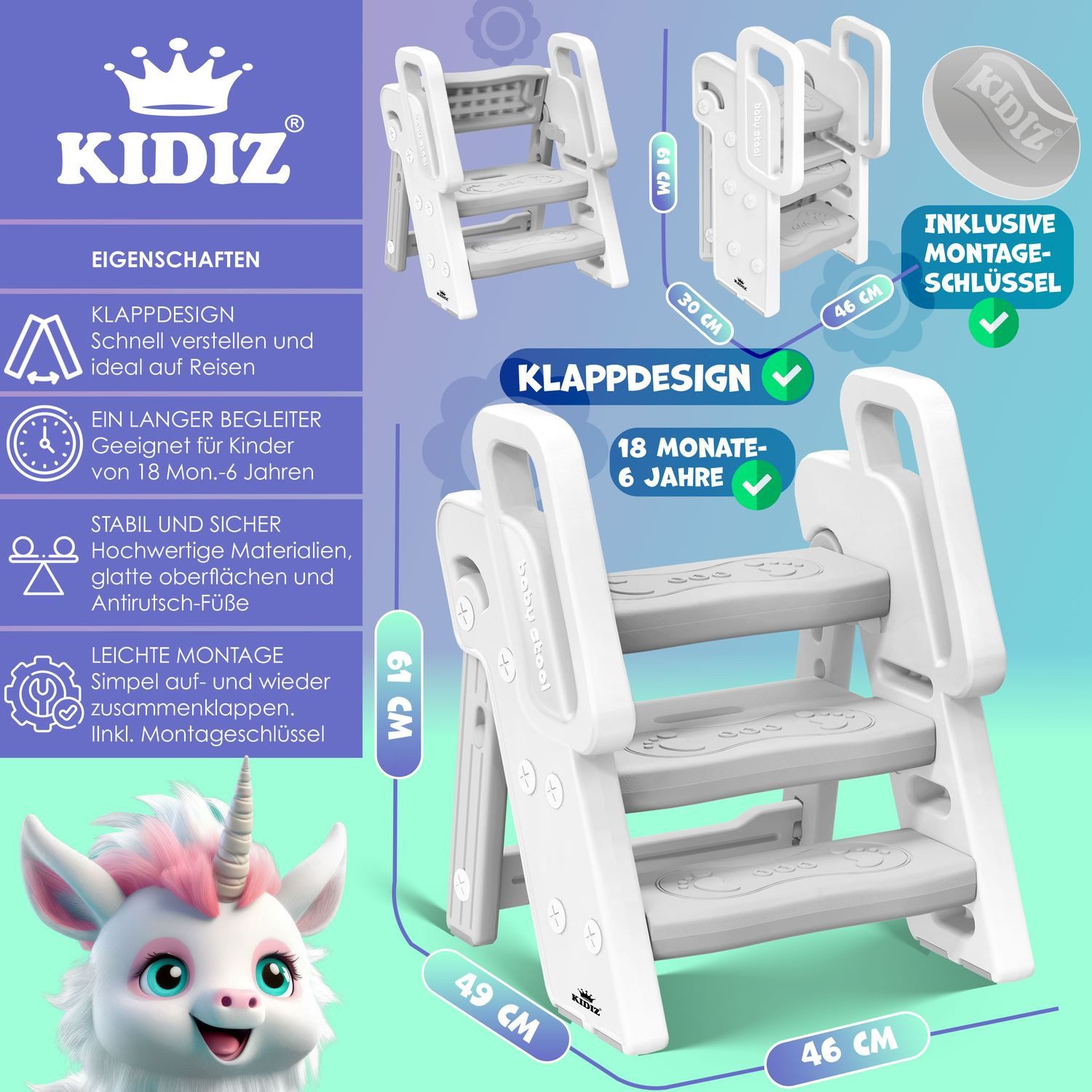 KESSER Tritthocker, für Kinder Trittleiter Klappbar mit 3 Stufen günstig online kaufen