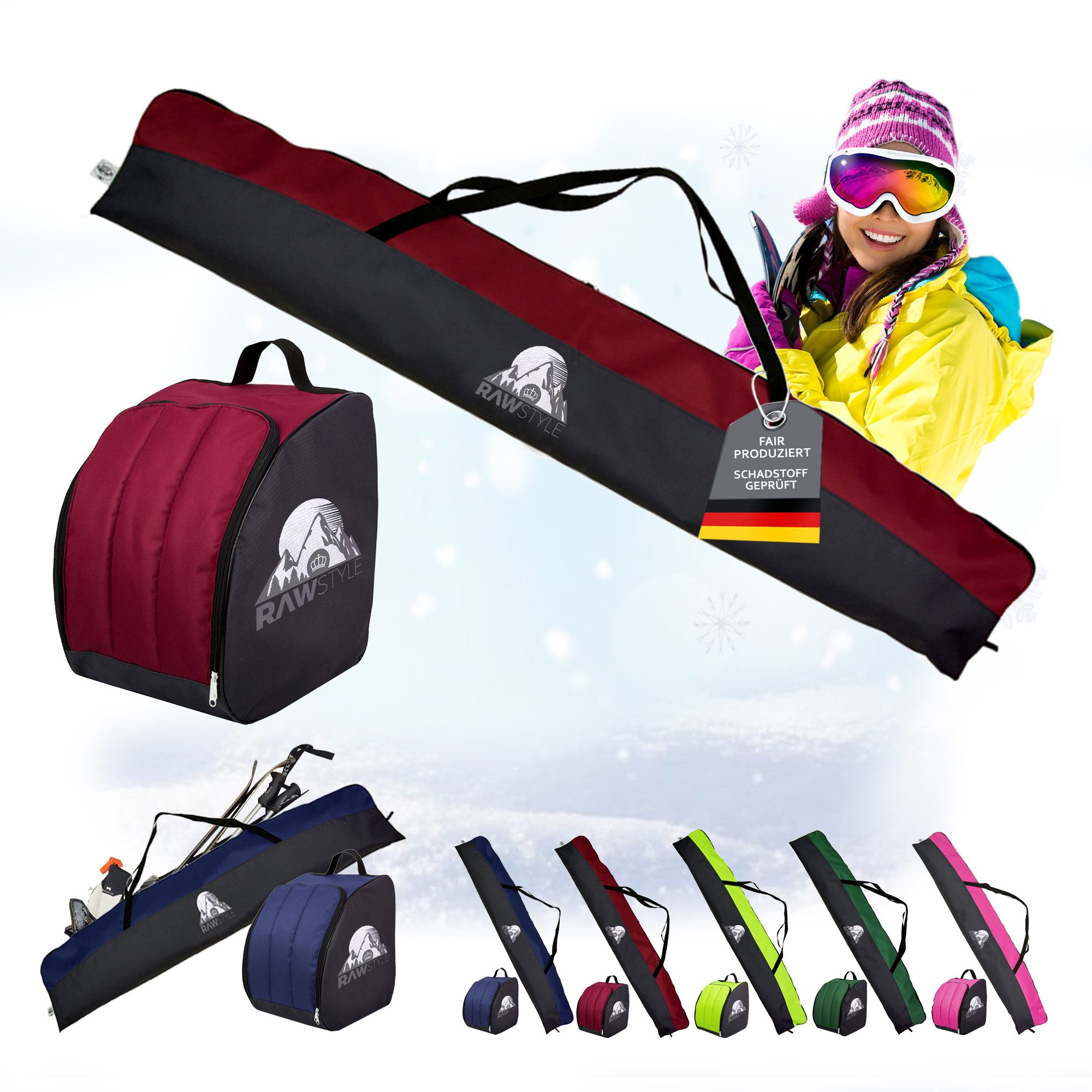 BambiniWelt by Rafael K. Skitasche Skitasche Ski-Schuh-Tasche KOMBI SET 160cm oder 180cm wasserdicht (Skitasche + Skischuhtasche), wasserdichtes, starkes Cordura-Gewebe