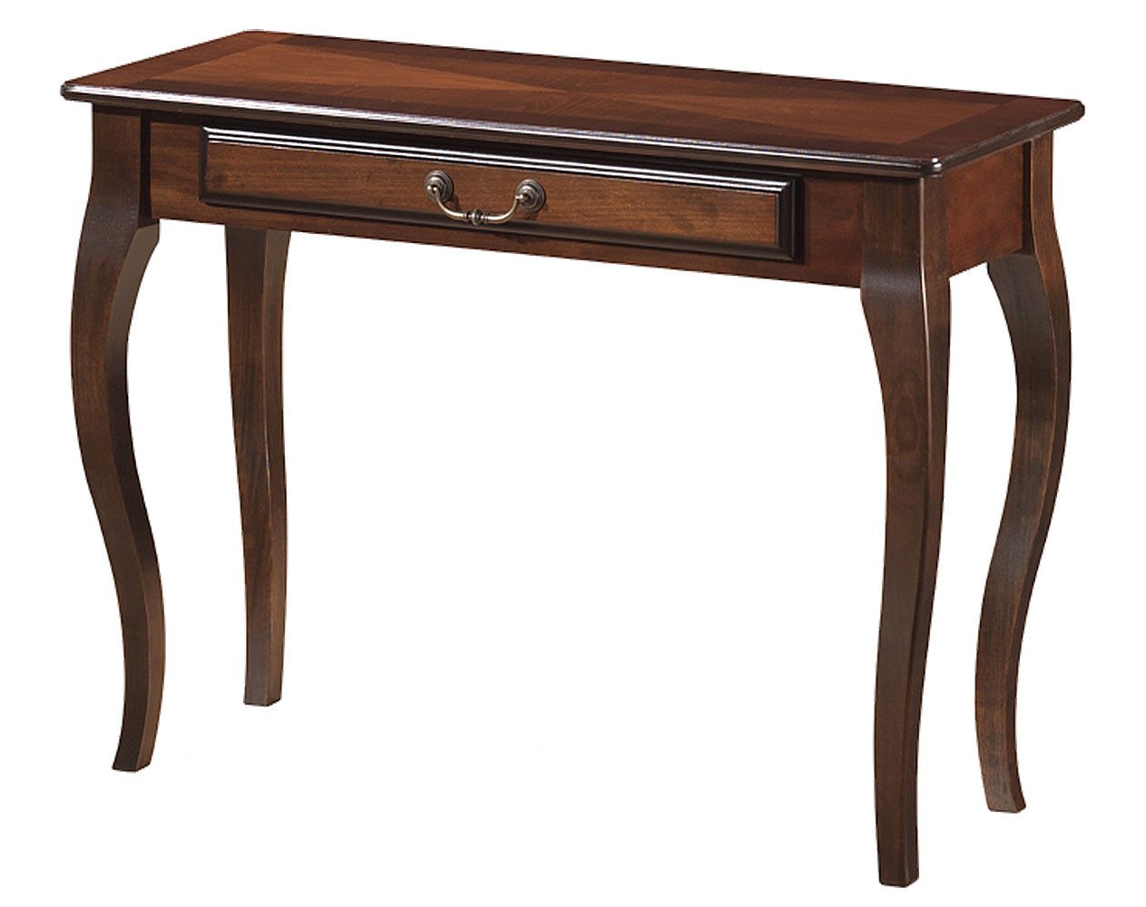 Feldmann-Wohnen Konsolentisch Padova D (rechteckige Tischplatte 104x40cm, mit Schublade, 1-St., klassische Optik, Tischbeine aus Massivholz), 104x40x75cm Nussbaum dunkel
