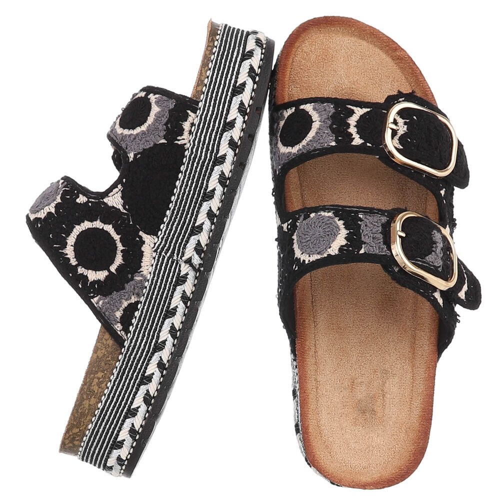 Ital-Design Bequeme Damen Sandalen mit verstellbaren Riemen und Plateau Plateausandaletten (91512122) Flach Pantoletten in Schwarz