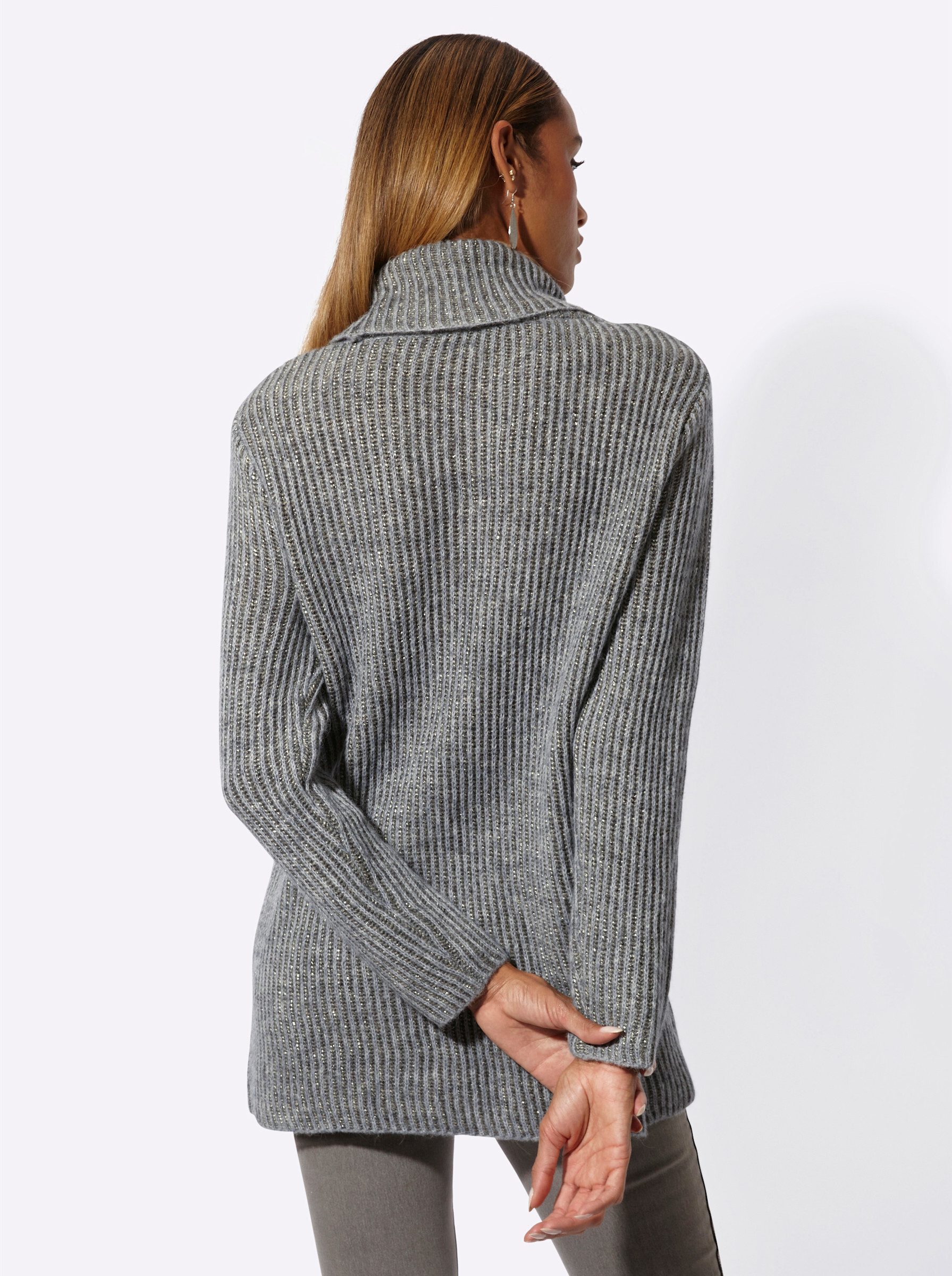 creation L Strickpullover Woll-Alpaka-Mix-Pullover Langarm Rippoptik