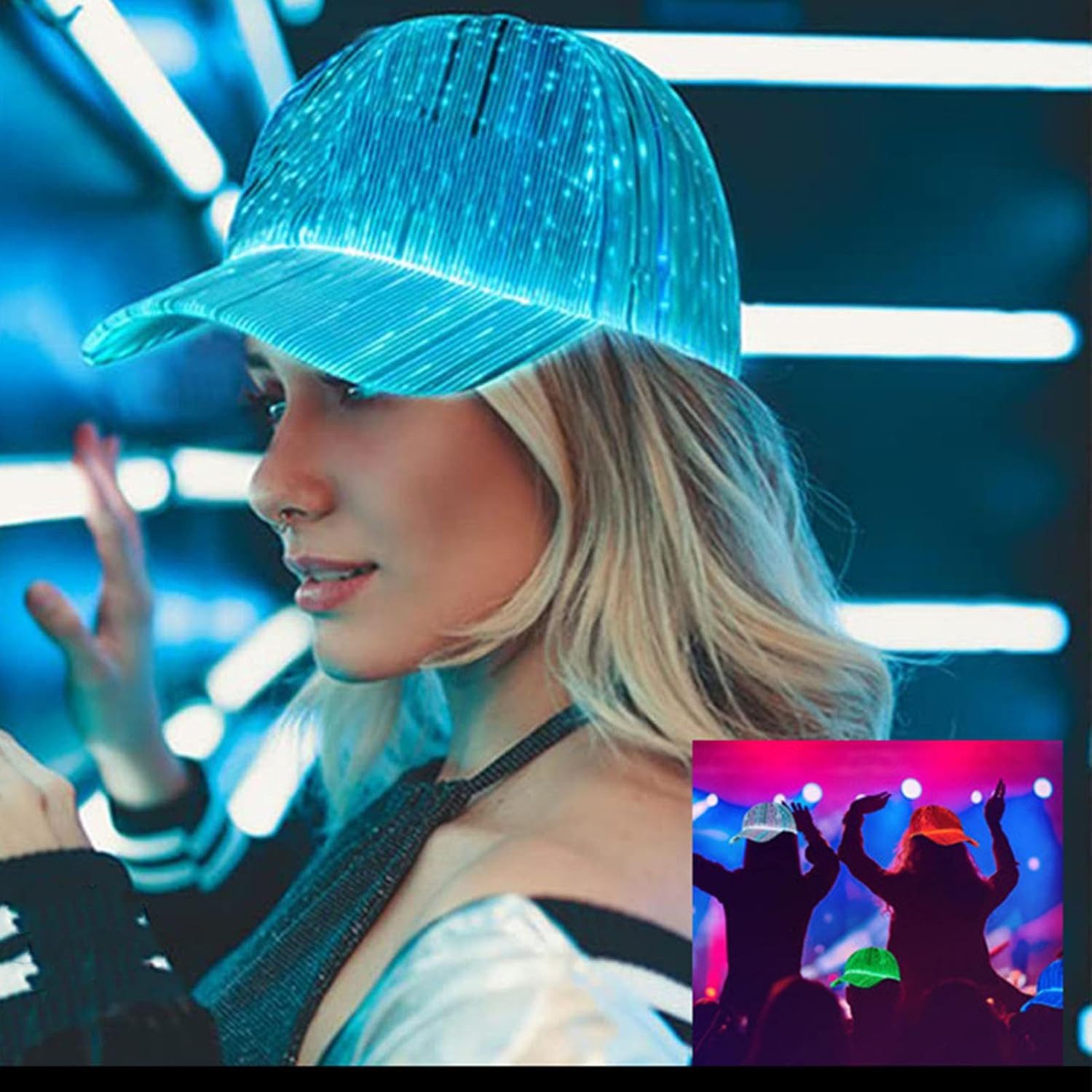 VIVIHEYDAY Partyanzug Farbblinkende Baseballkappe, Leichte LED-Leuchtkappe, USB-Aufladung, 7 Farben für Party Festival-Dekoration