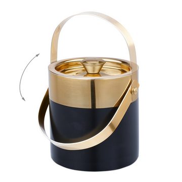 relaxdays Eiseimer Eiswürfelbehälter aus Edelstahl, Schwarz-Gold