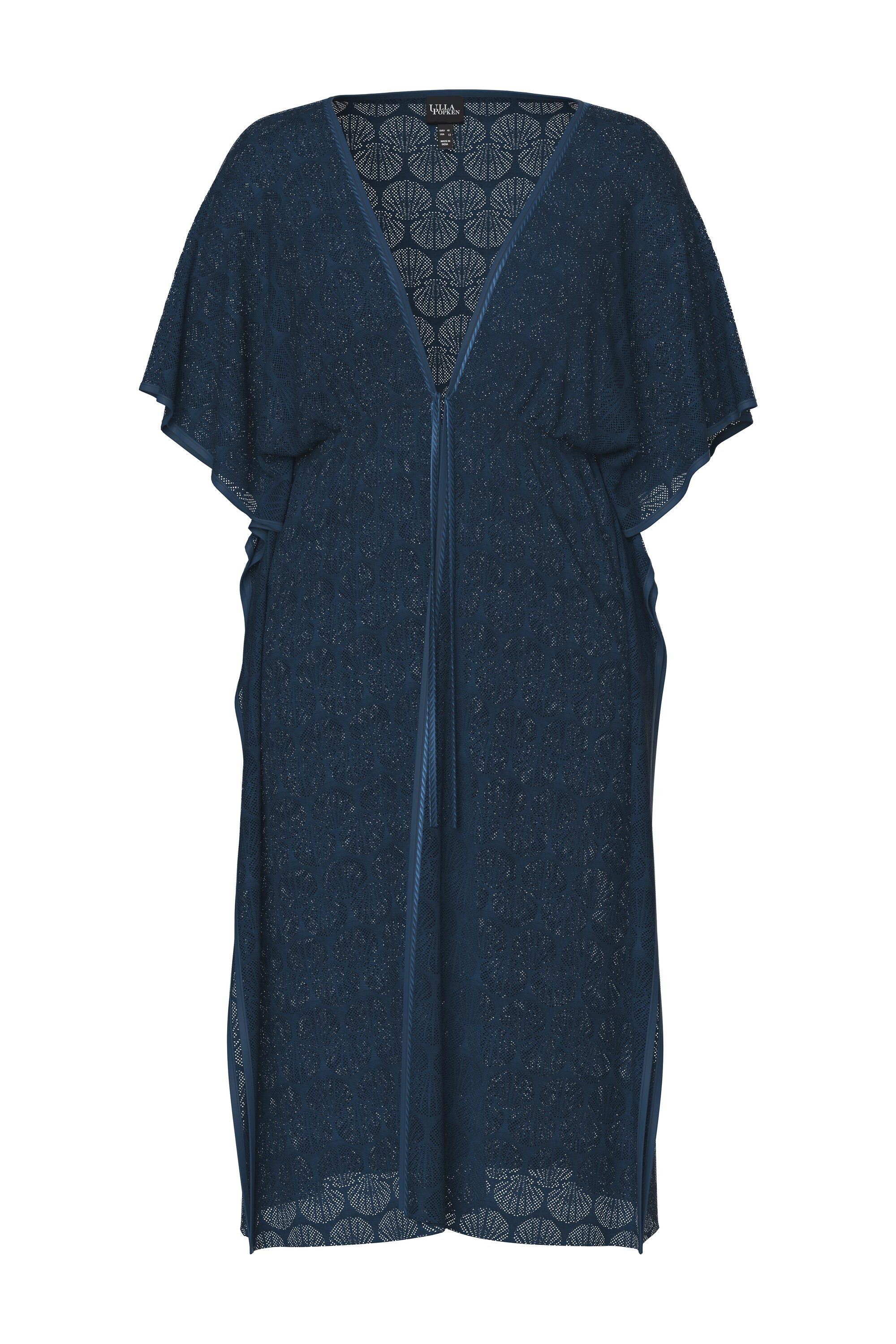 Ulla Popken Strandkleid Kaftan Muscheln V-Ausschnitt Satinband