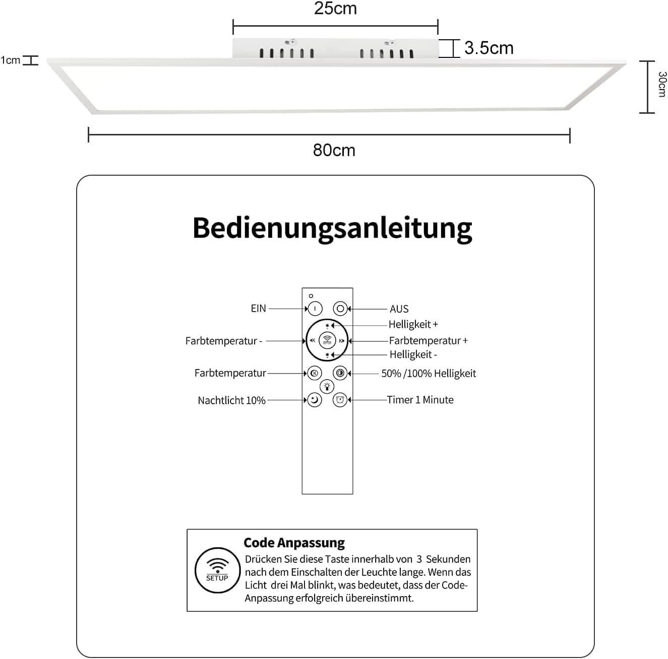 Flach LED fest ZMH mit Wohnzimmer integriert Panel LED Fernbedienung, LED Deckenleuchte - Dimmbar