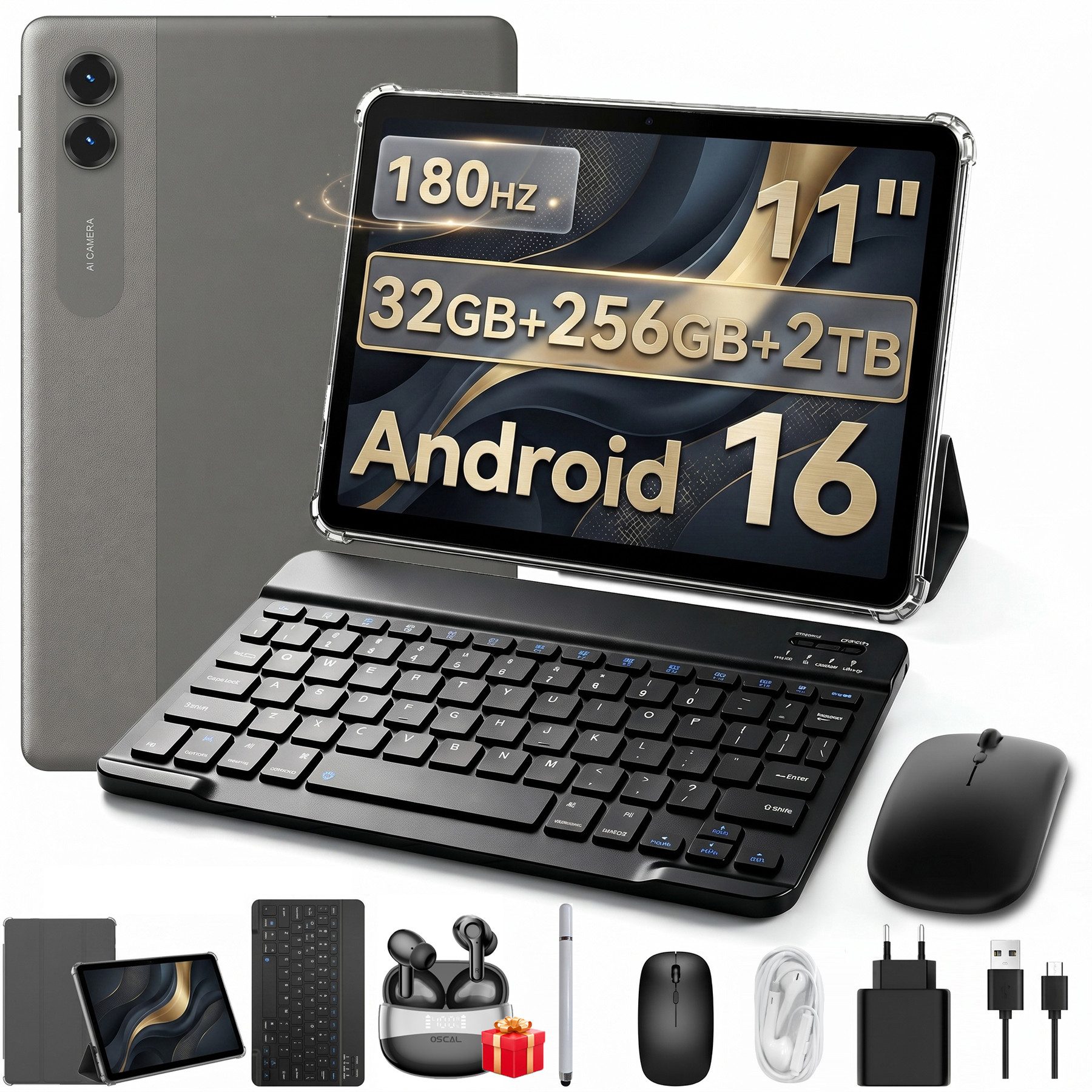KOBONA T70 11 Zoll Android 16 256GB mit Tastatur & Stift Tablet (Android 16, 90Hz, 8000mAh, octa-core, 32(8+24)GB, Gemini KI)